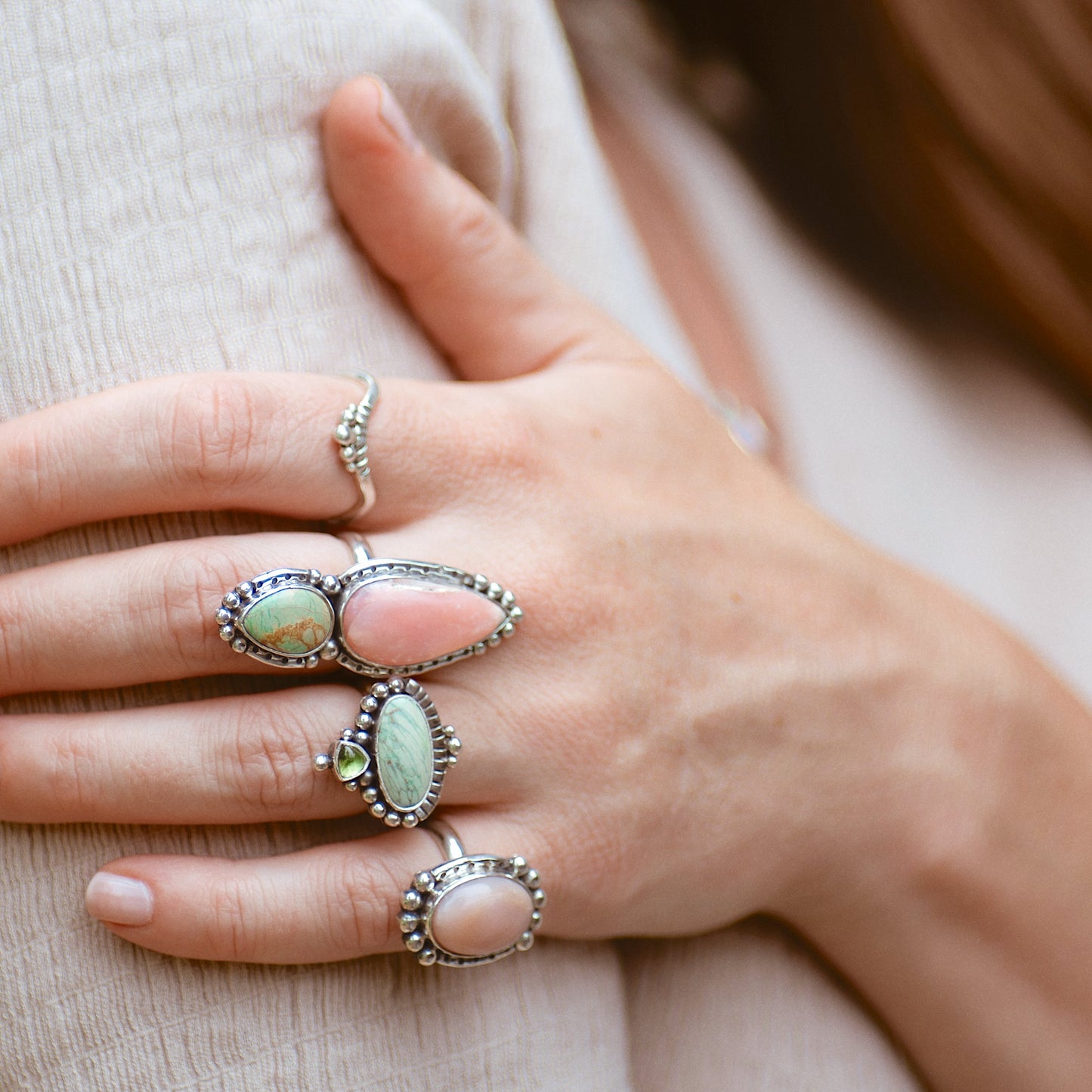 Petite Wanderer Ring (A) ◇ Pink Opal ◇ Size 6