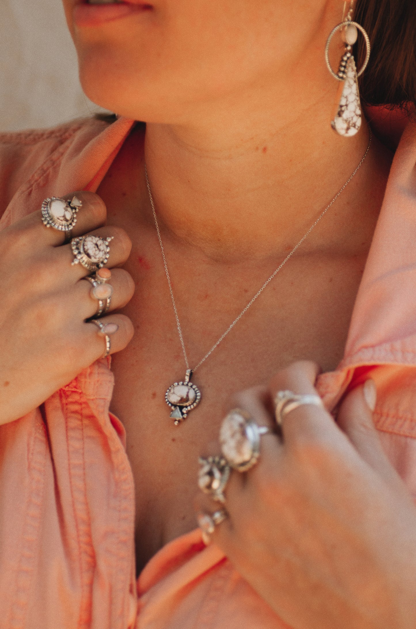 Emergence Earrings (D) ◇ Wild Horse Magnesite + Pink Opal