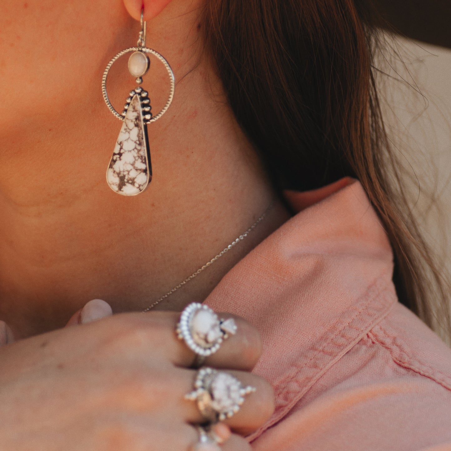 Emergence Earrings (D) ◇ Wild Horse Magnesite + Pink Opal