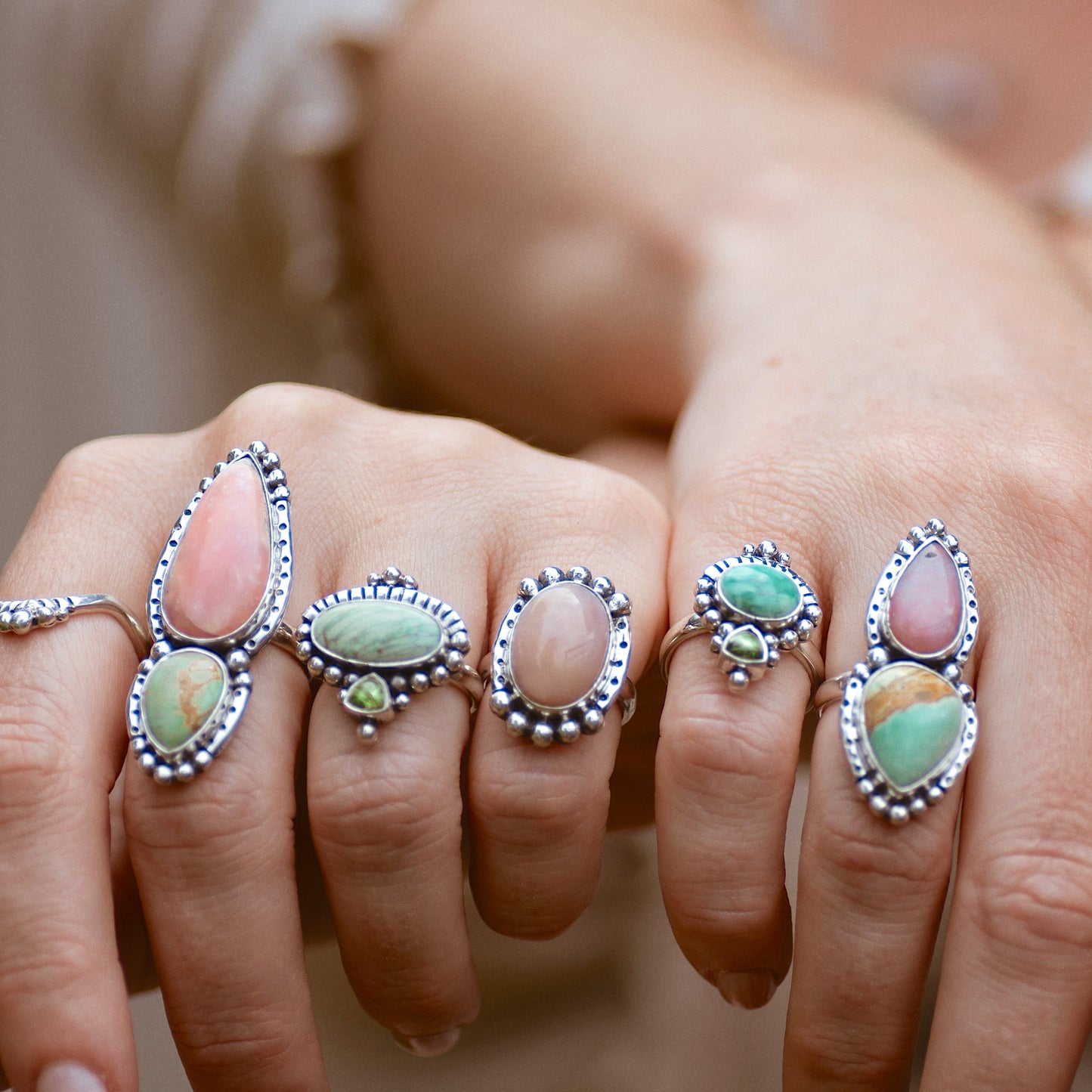 Inner Vision Ring (C) ◇ Green Variscite + Pink Opal ◇ Size 7