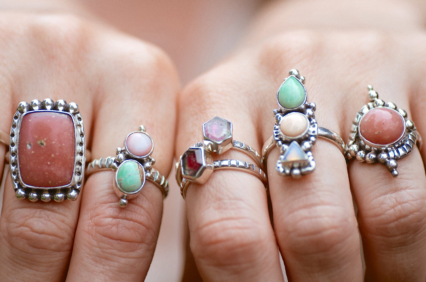 MADE TO ORDER ◇ Petite Duo Ring ◇ Pink Opal + Green Variscite