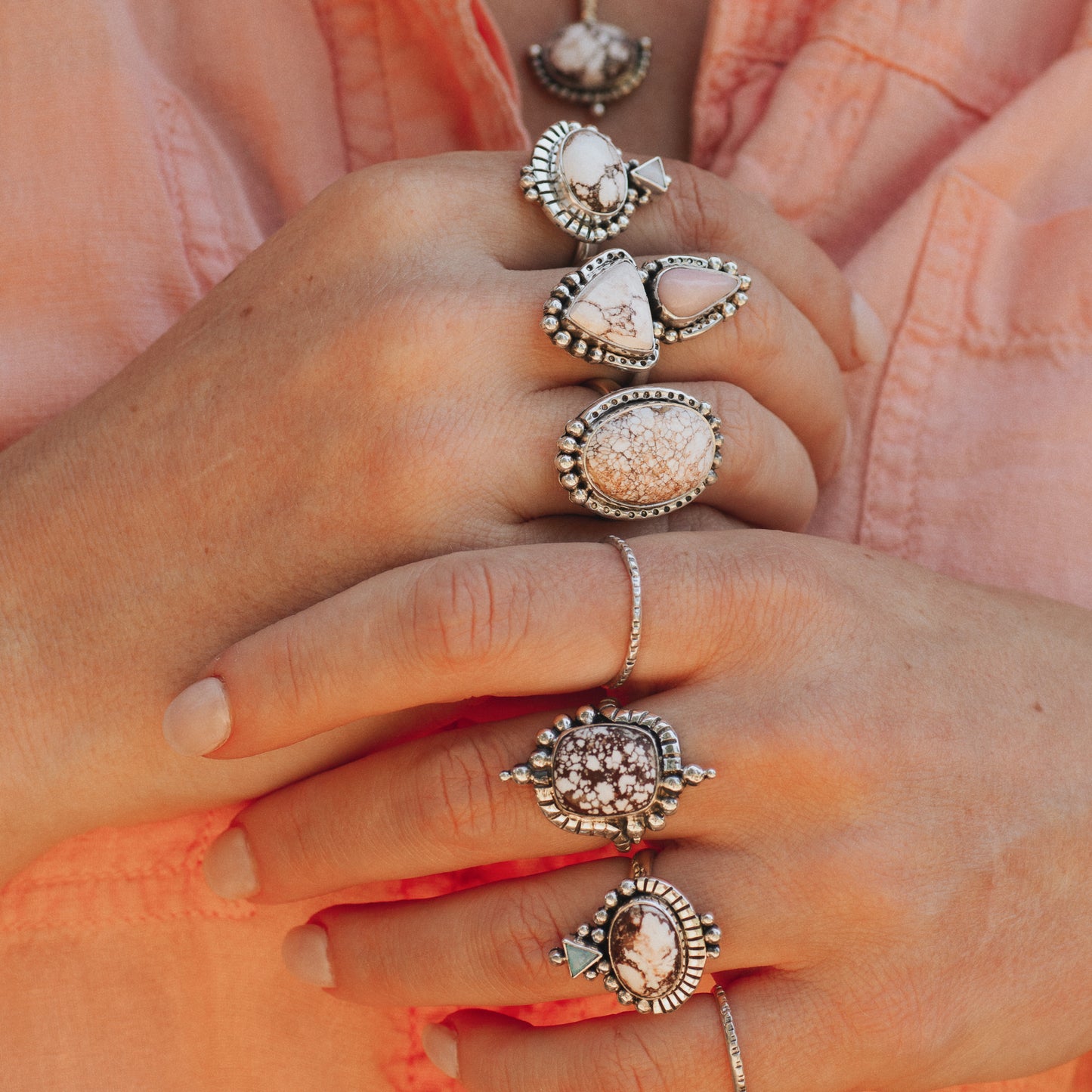 MADE TO ORDER - Mixed Metal or Silver Inner Vision Ring ◇ Wild Horse Magnesite + Pink Opal