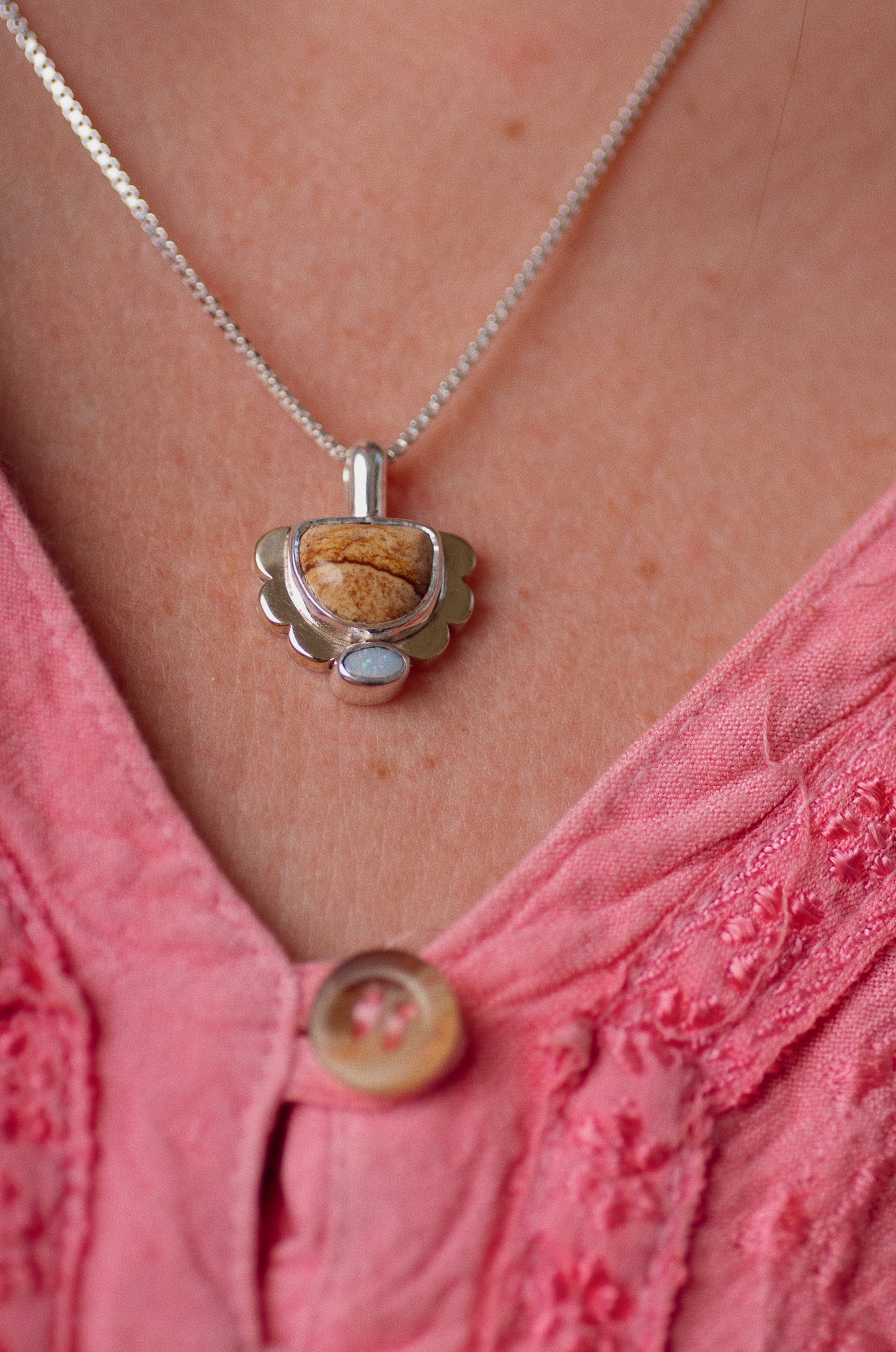 Mini Tidal Necklace ◇ Landscape Jasper + Australian Opal