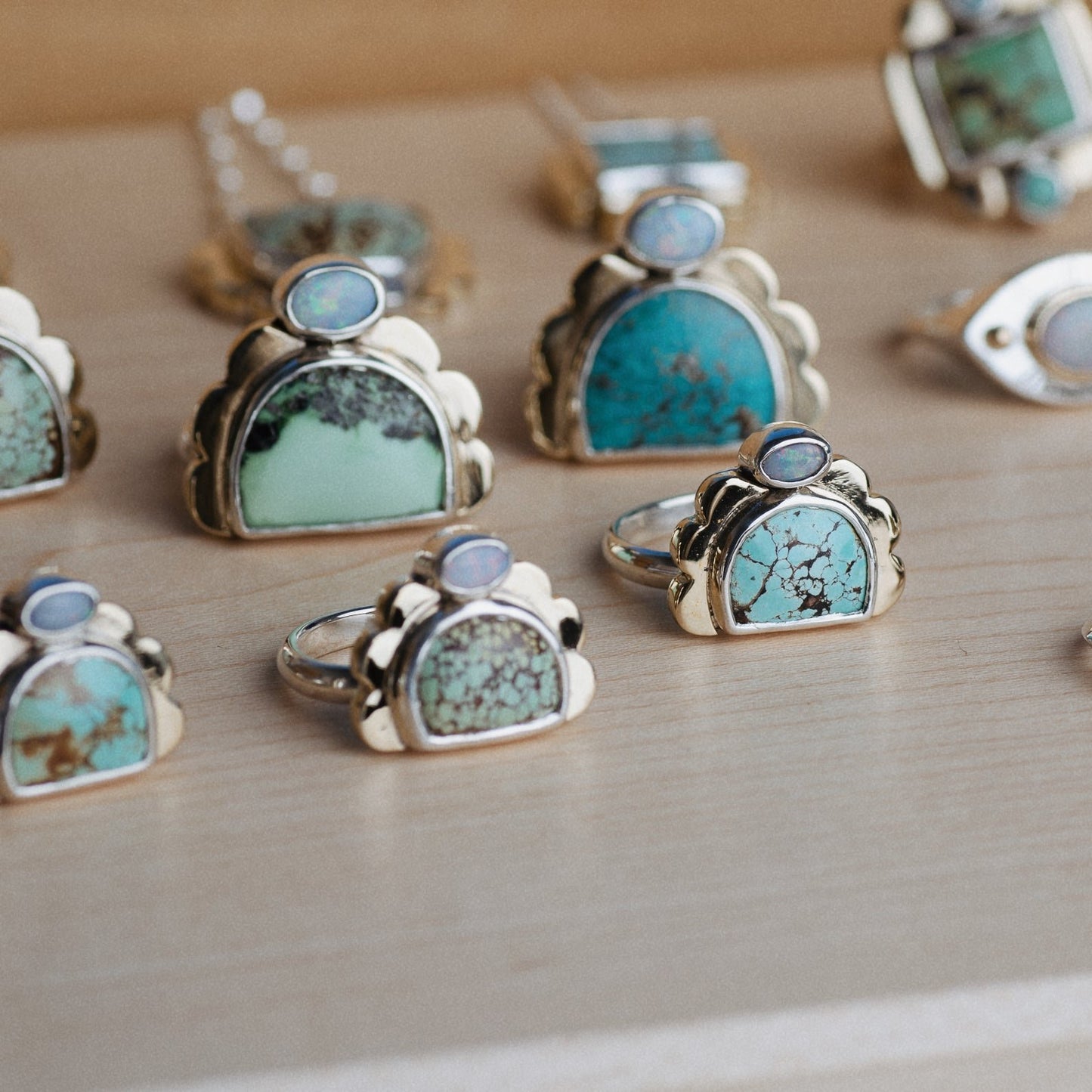 Custom Mini Tidal Ring or Necklace ◇ White Buffalo + Australian Opal