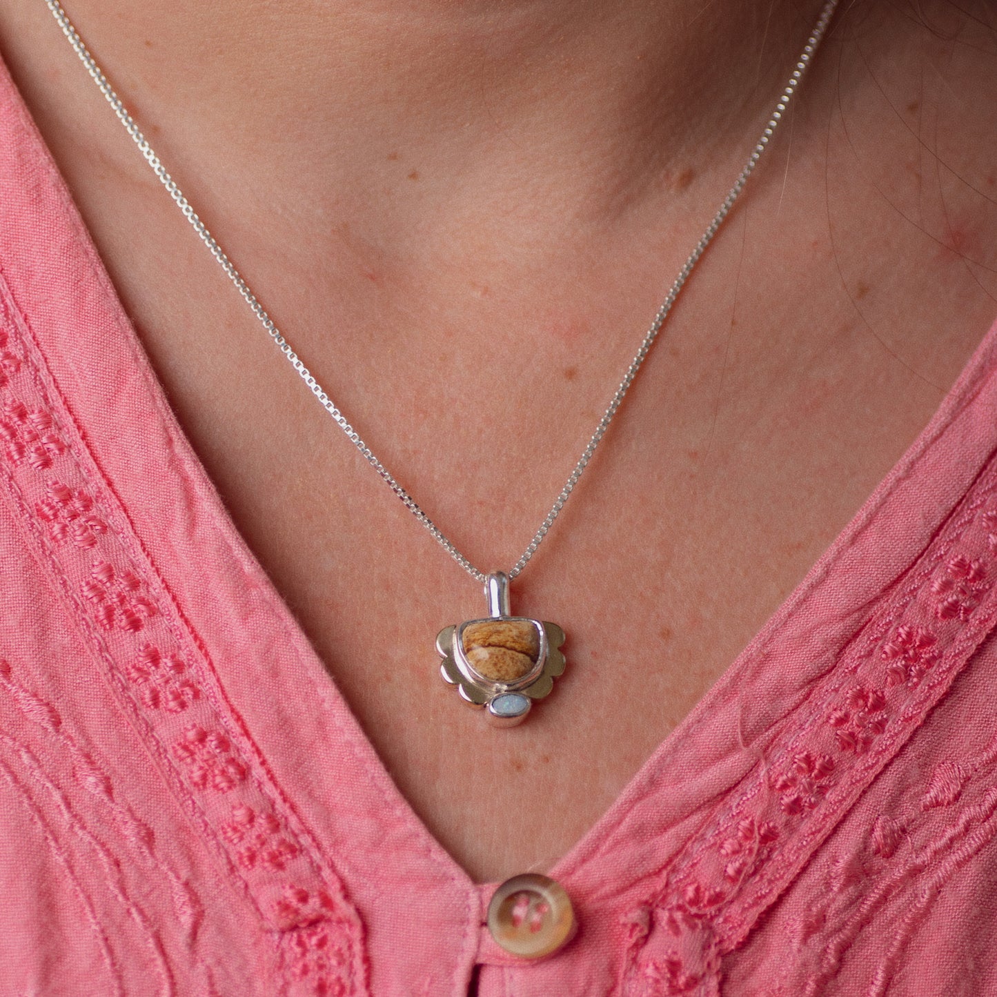 Mini Tidal Necklace ◇ Landscape Jasper + Australian Opal