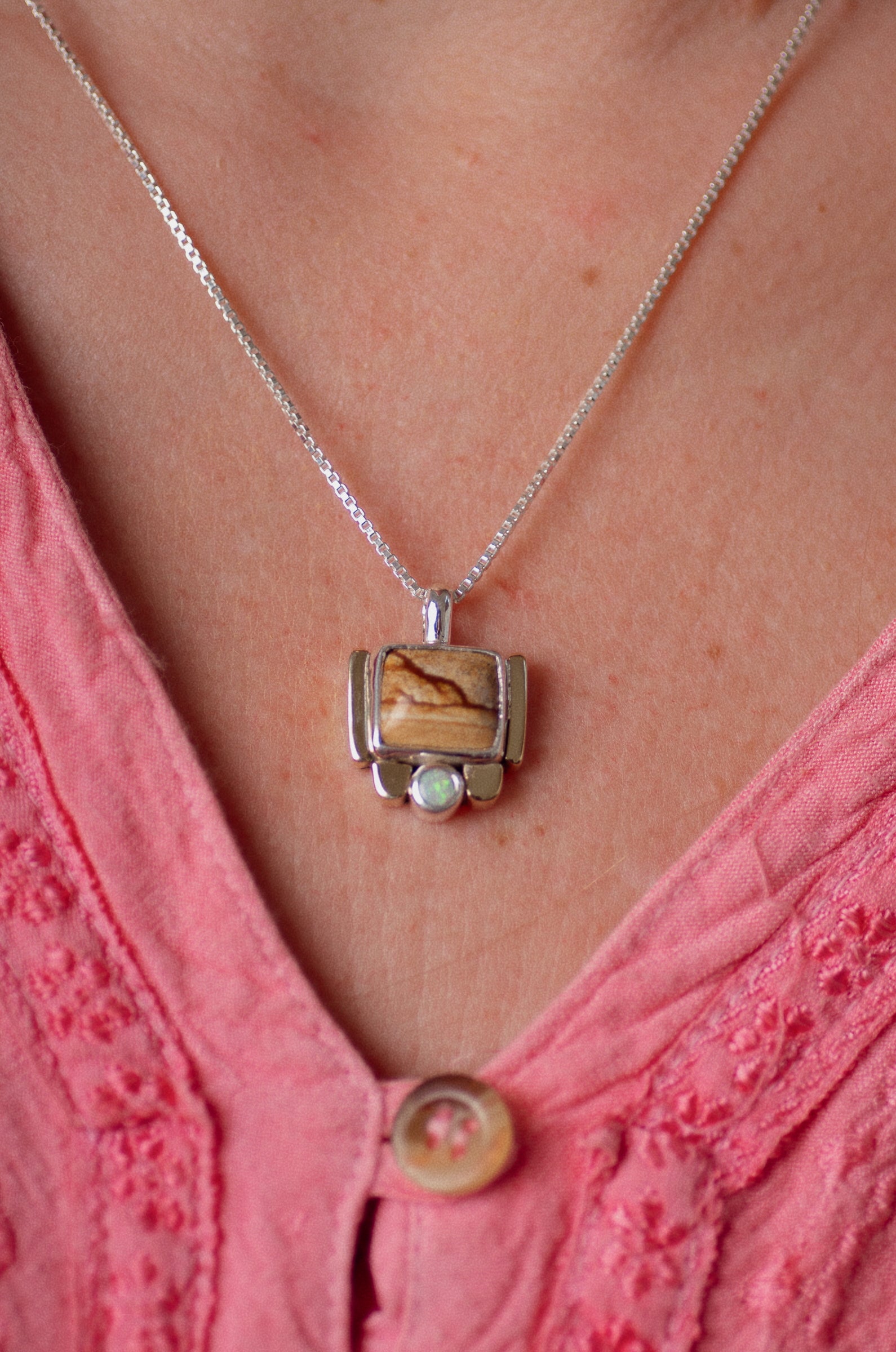 Fortress Necklace ◇ Landscape Jasper + Australian Opal