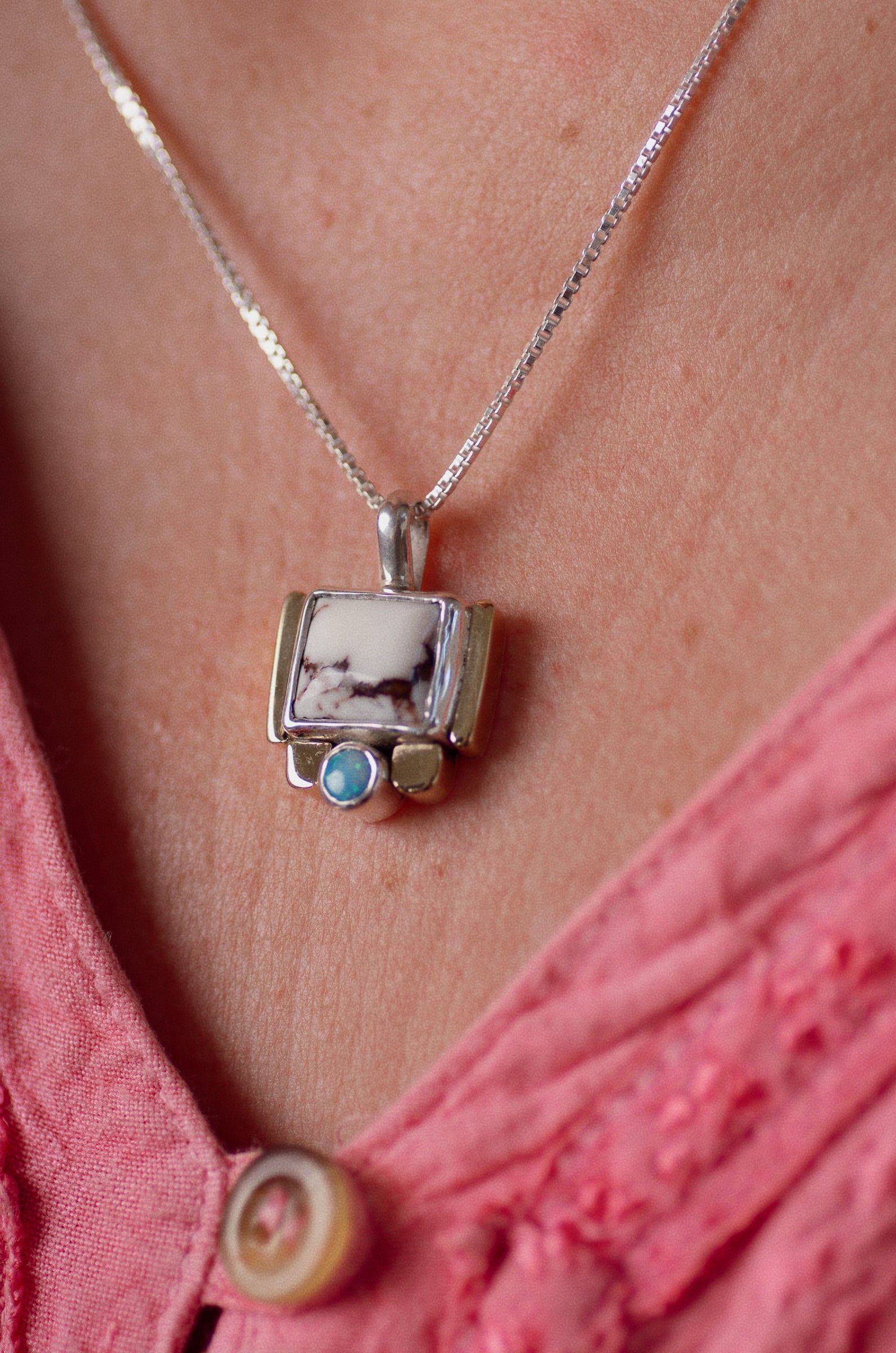 Fortress Necklace ◇ Wild Horse Magnesite + Australian Opal