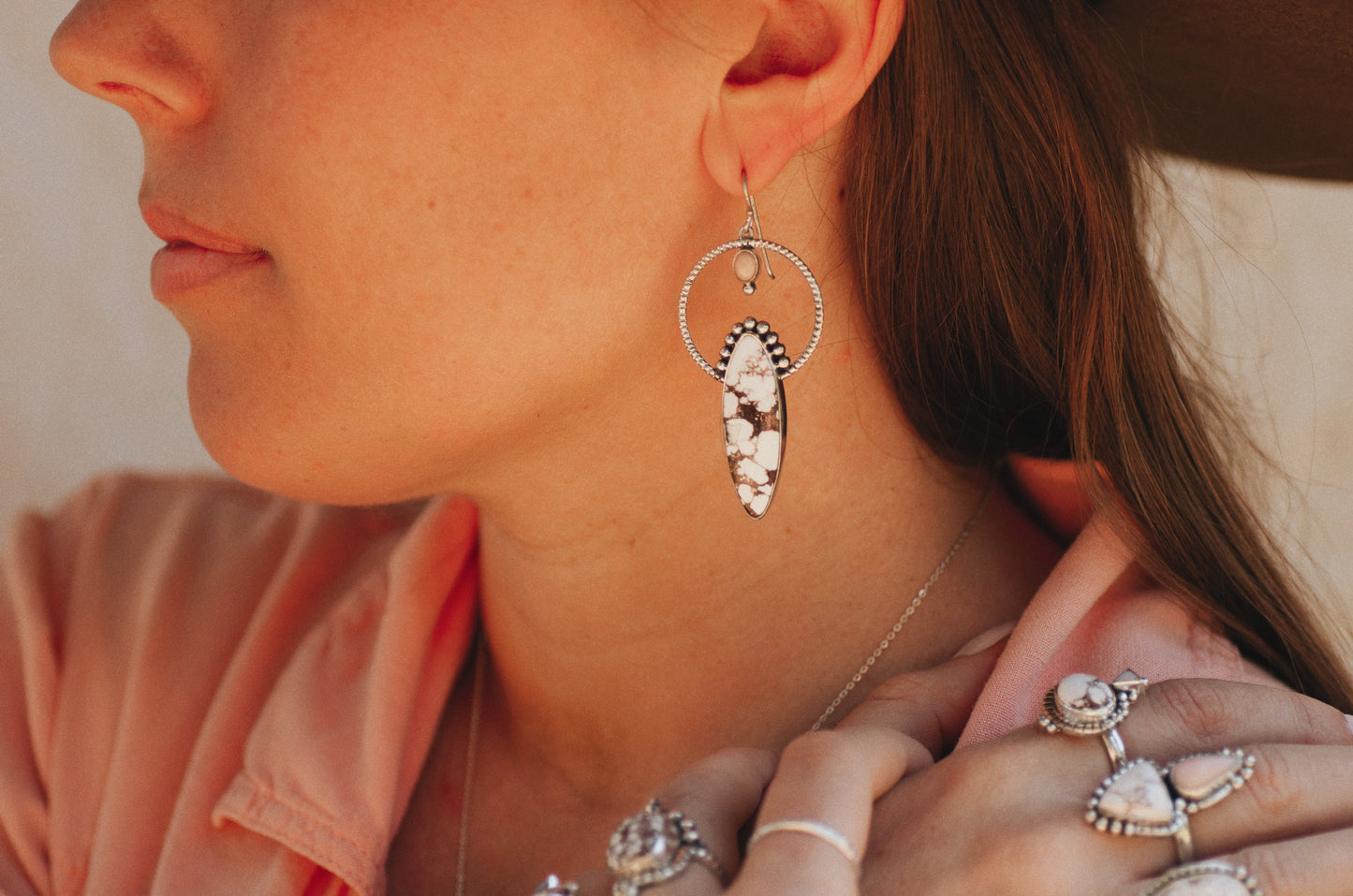 Emergence Earrings (C) ◇ Wild Horse Magnesite + Pink Opal