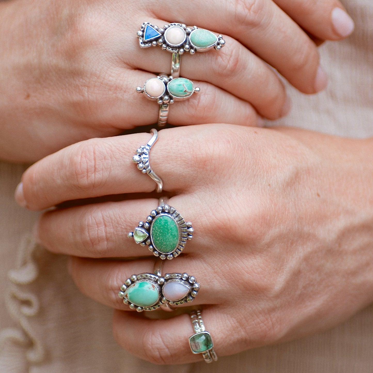 MADE TO ORDER ◇ Petite Duo Ring ◇ Pink Opal + Green Variscite