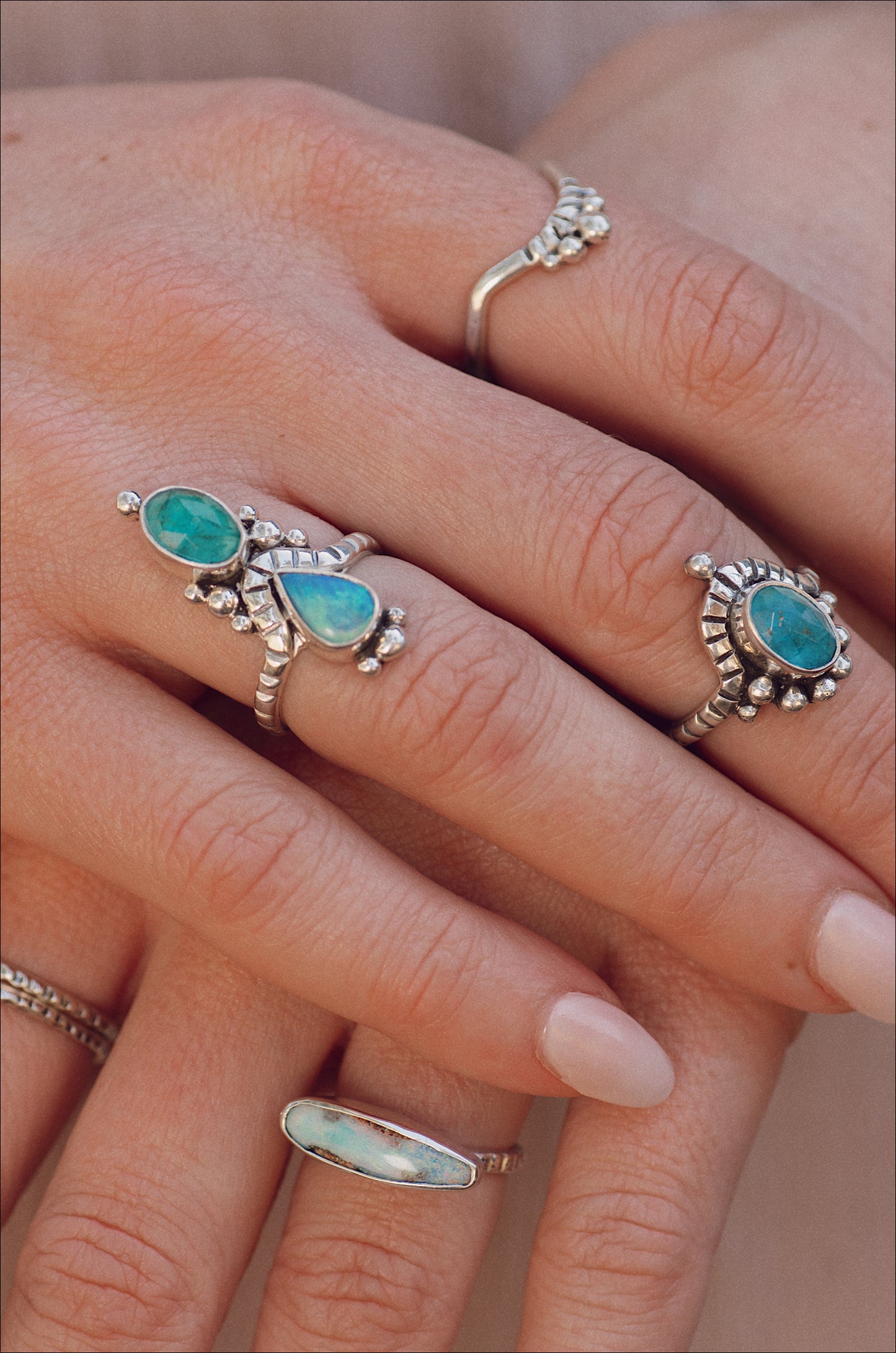 Reverie Embrace Ring (A) ◇ Faceted Blue Apatite ◇ Size 6.5