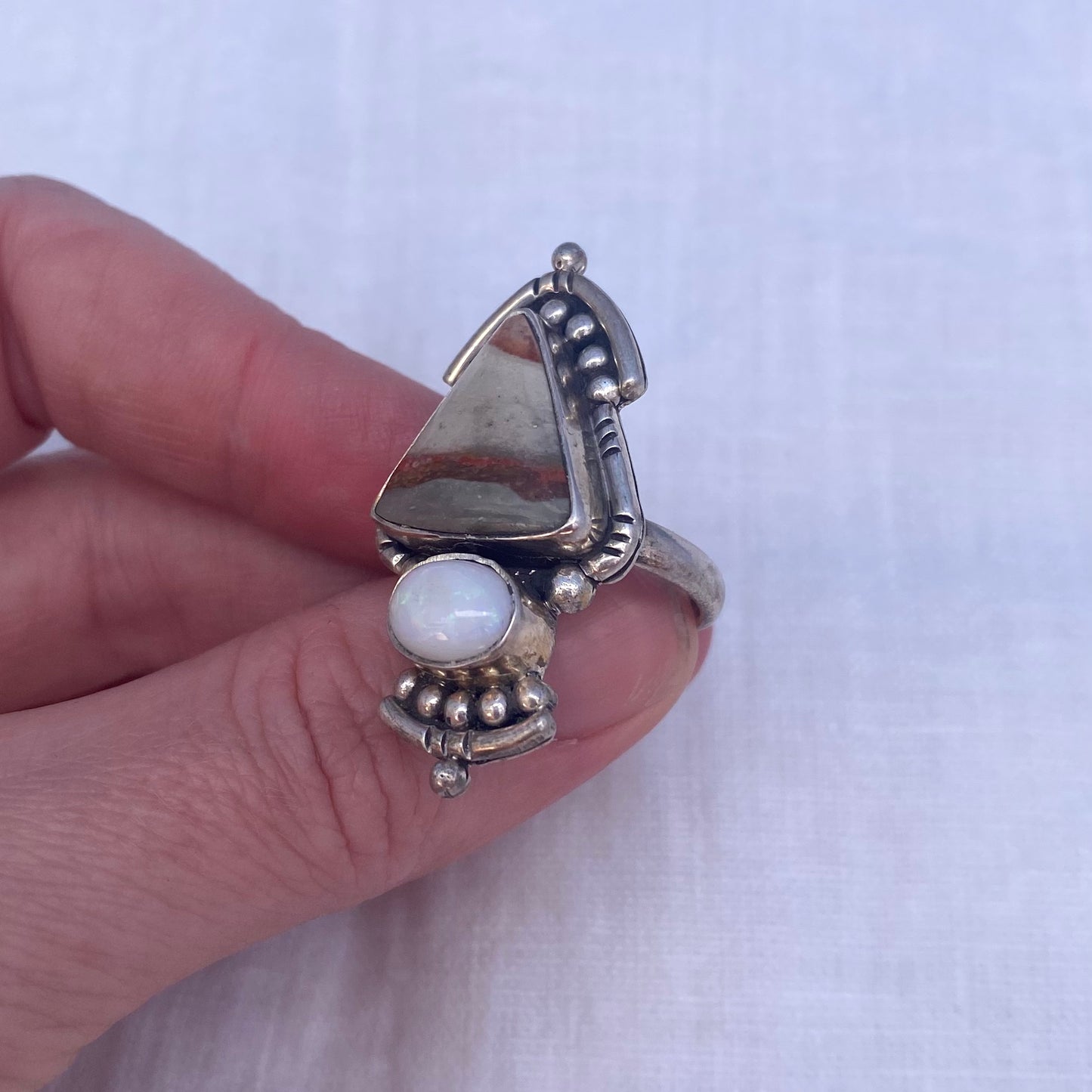 Polychrome Jasper + Opal Ring - Size 7.5