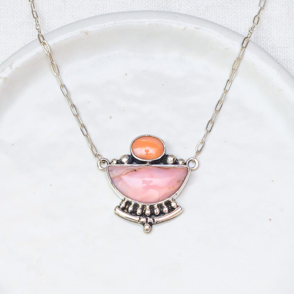 Made to Order Emergence Necklace Pink Opal 14k gold bezel for Rebecca