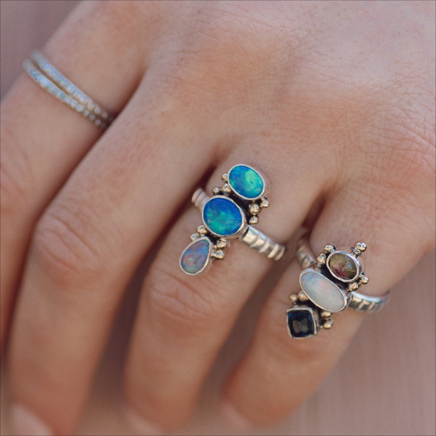 Triad Ring (C) ◇ Australian Opal ◇ Size 7 (Silver + 14k Gold)