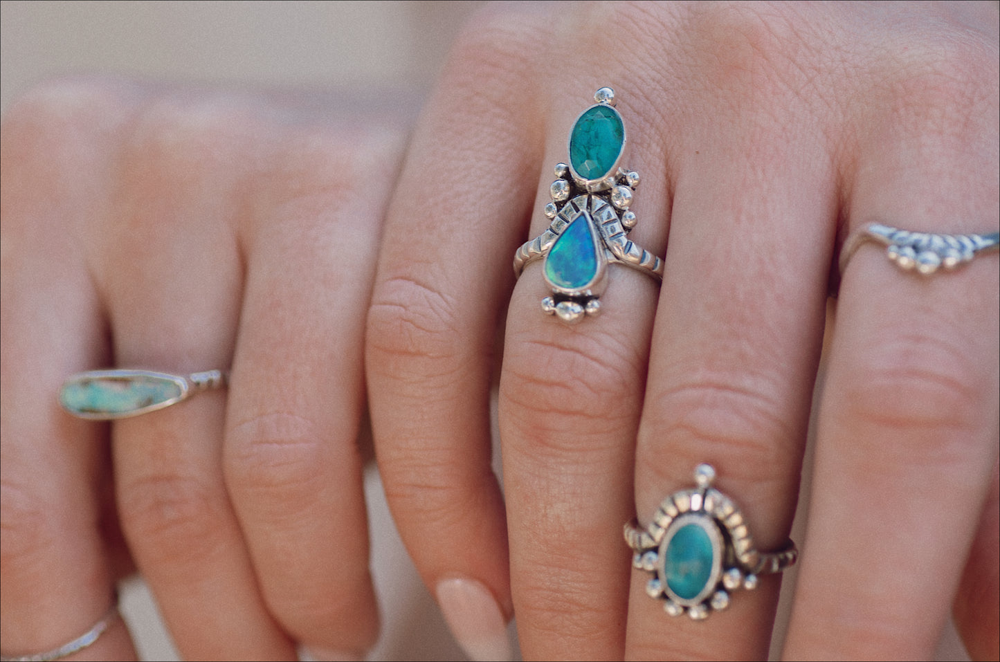 Kindred Embrace Ring (A) ◇ Australian Opal + Faceted Blue Apatite ◇ Size 6