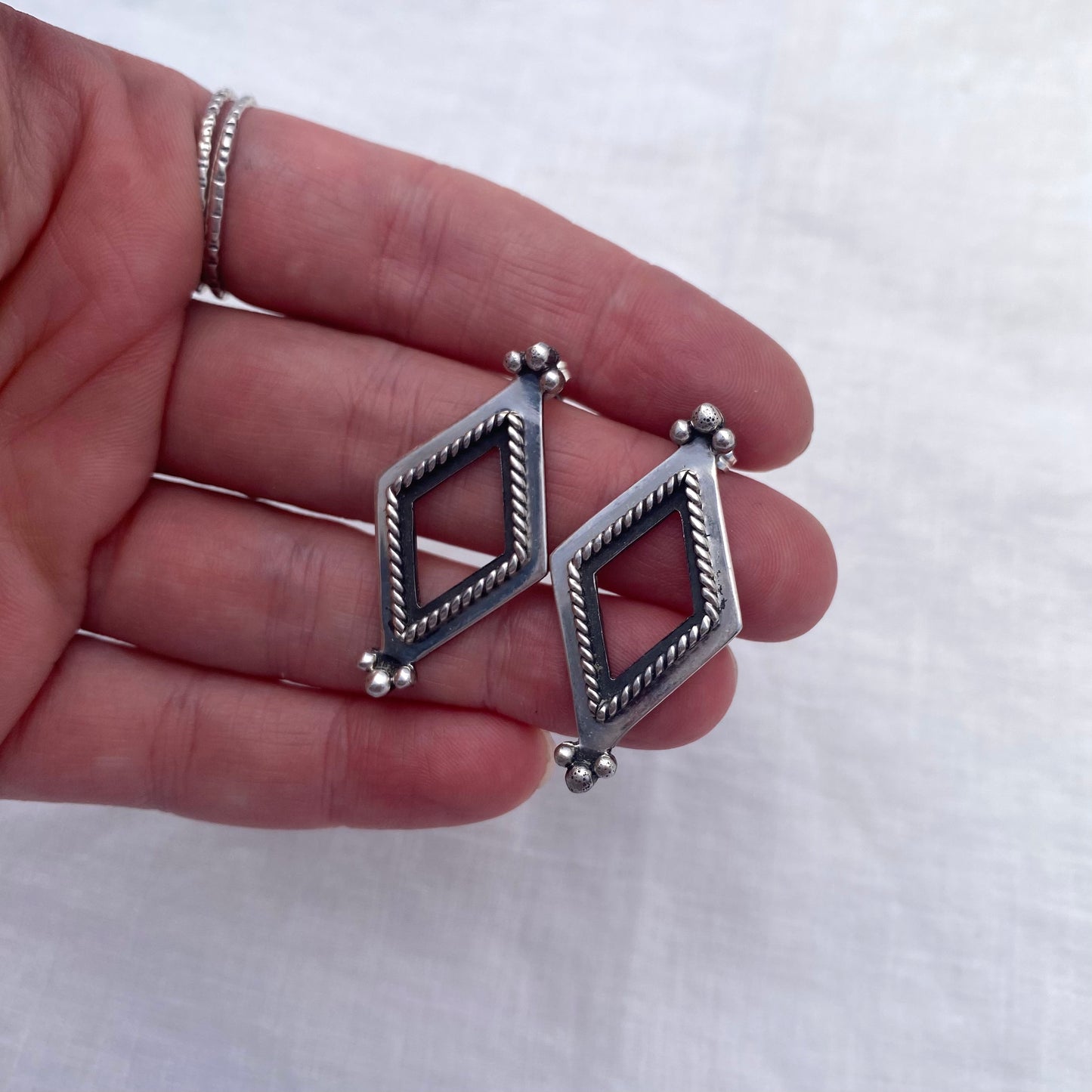 Silver Open Diamond Stud Earrings
