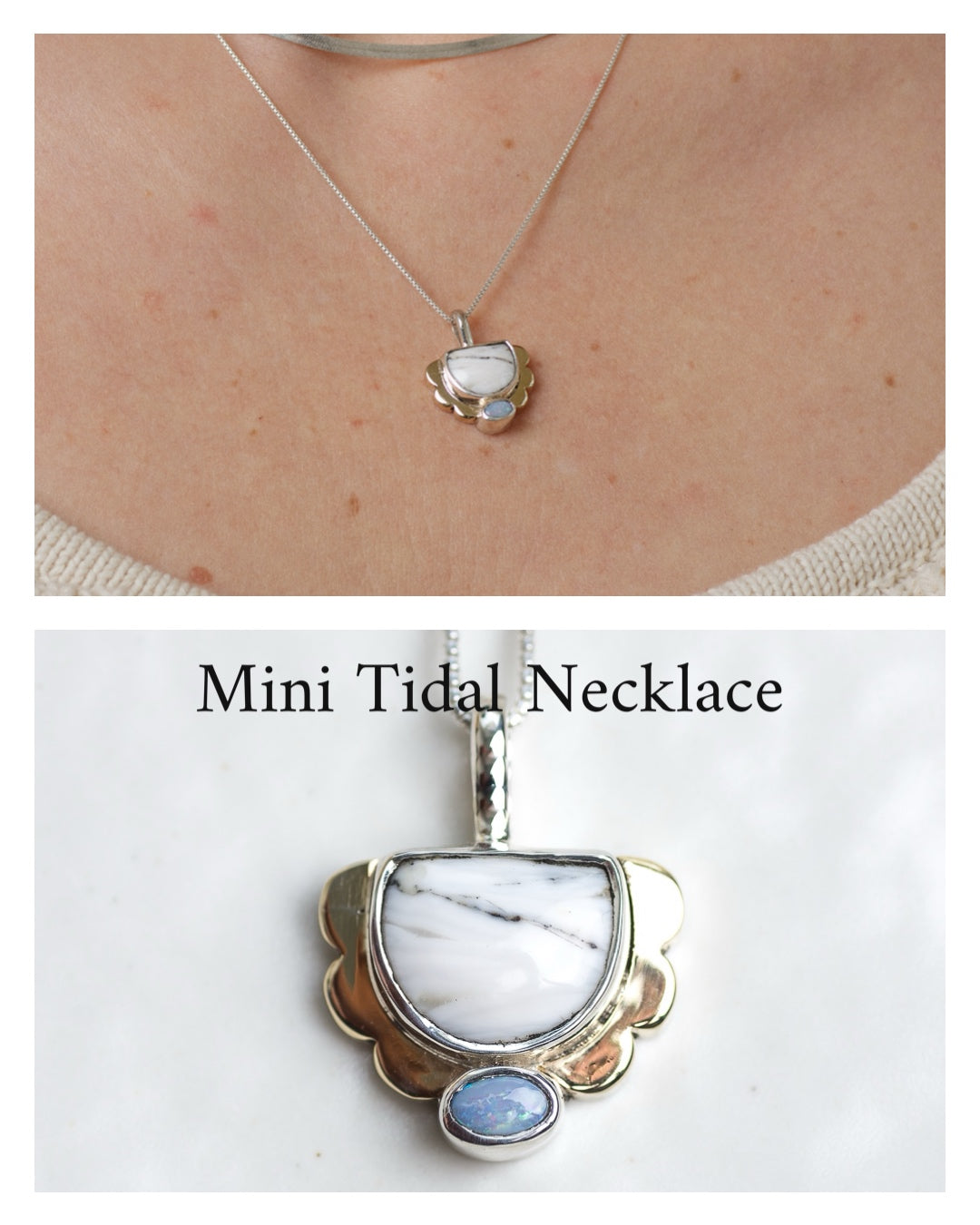 Custom Mini Tidal Ring or Necklace ◇ White Buffalo + Australian Opal
