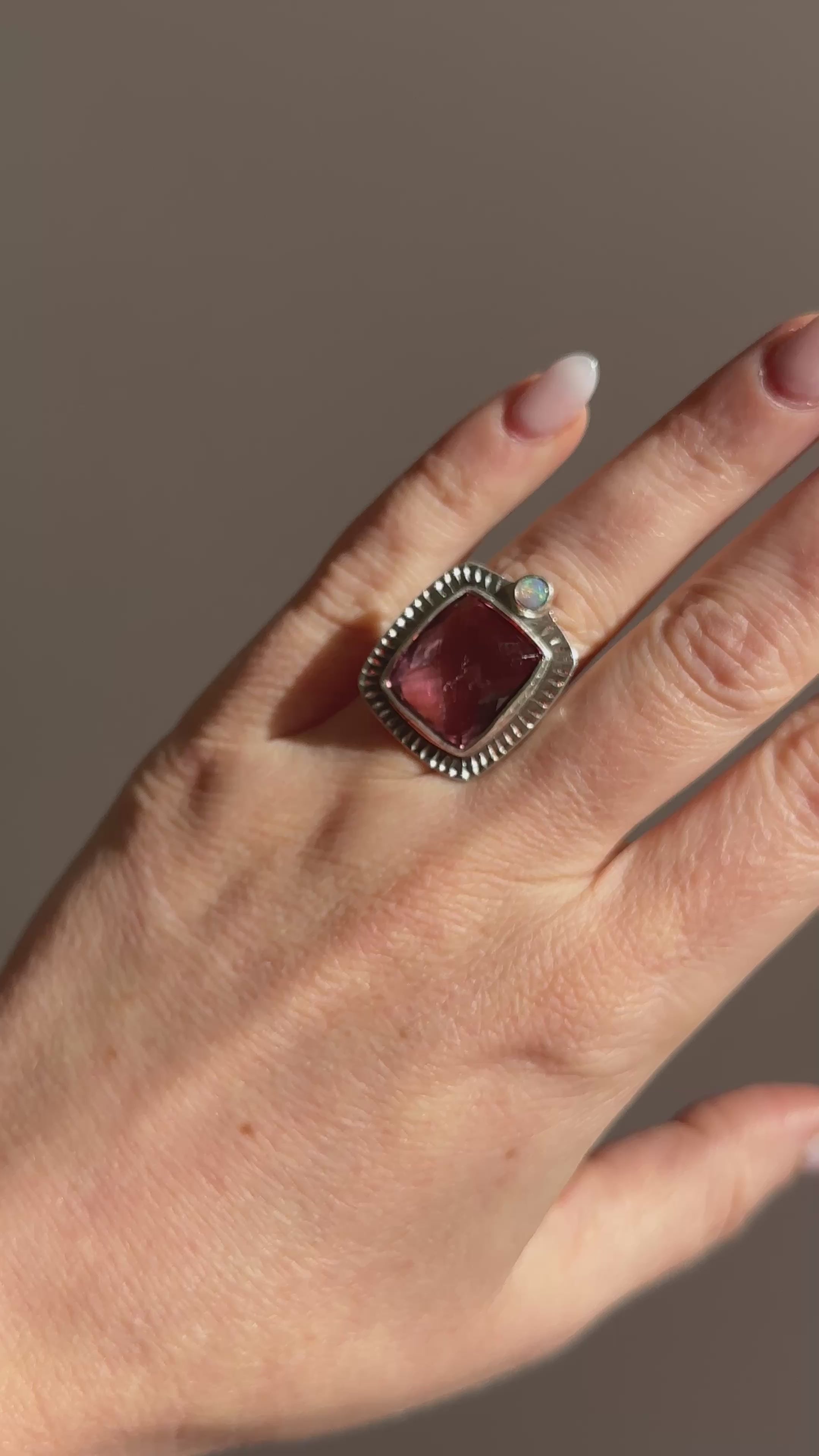 Rose Cut Tourmaline Opal Ring ◇ Pink Tourmaline + Australian Opal ◇ Size 7.5