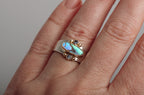 Elongated Affinity Ring ◇ Abalone + Montana Sapphires ◇ Size 7 ◇ 18K gold accents