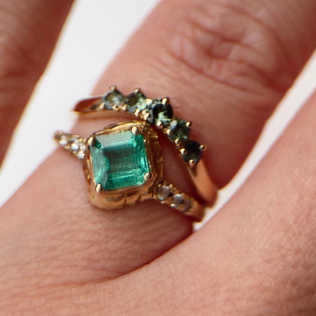 Green Sapphire Arc Ring