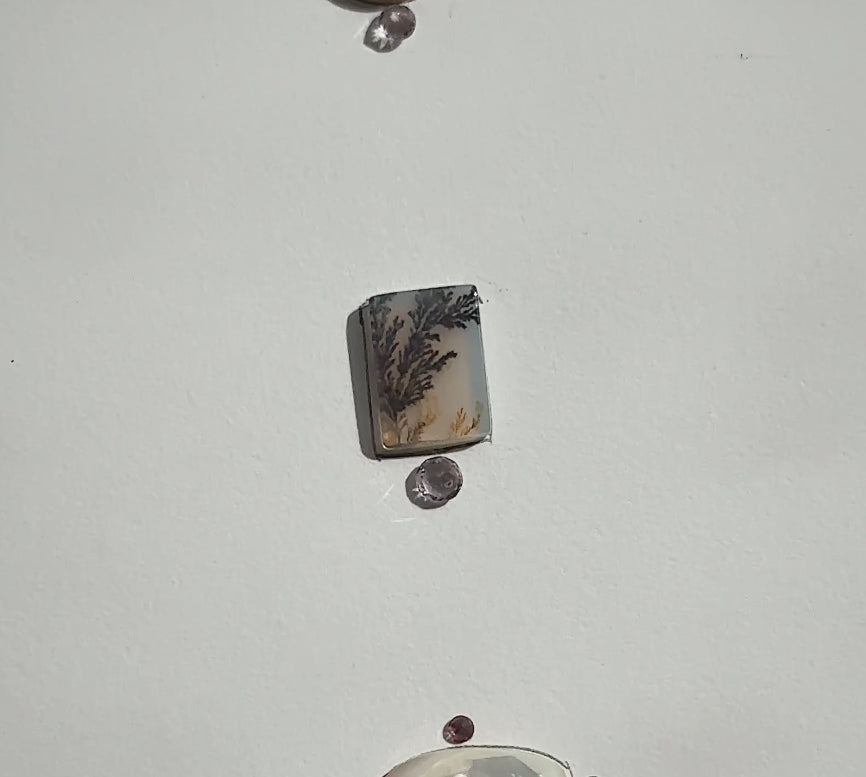 Dendritic agate + Spinel Ring all silver