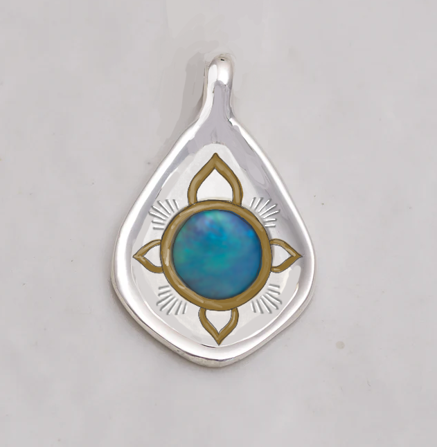 Custom Opal, Silver, 14k Gold Pendant MAHKA