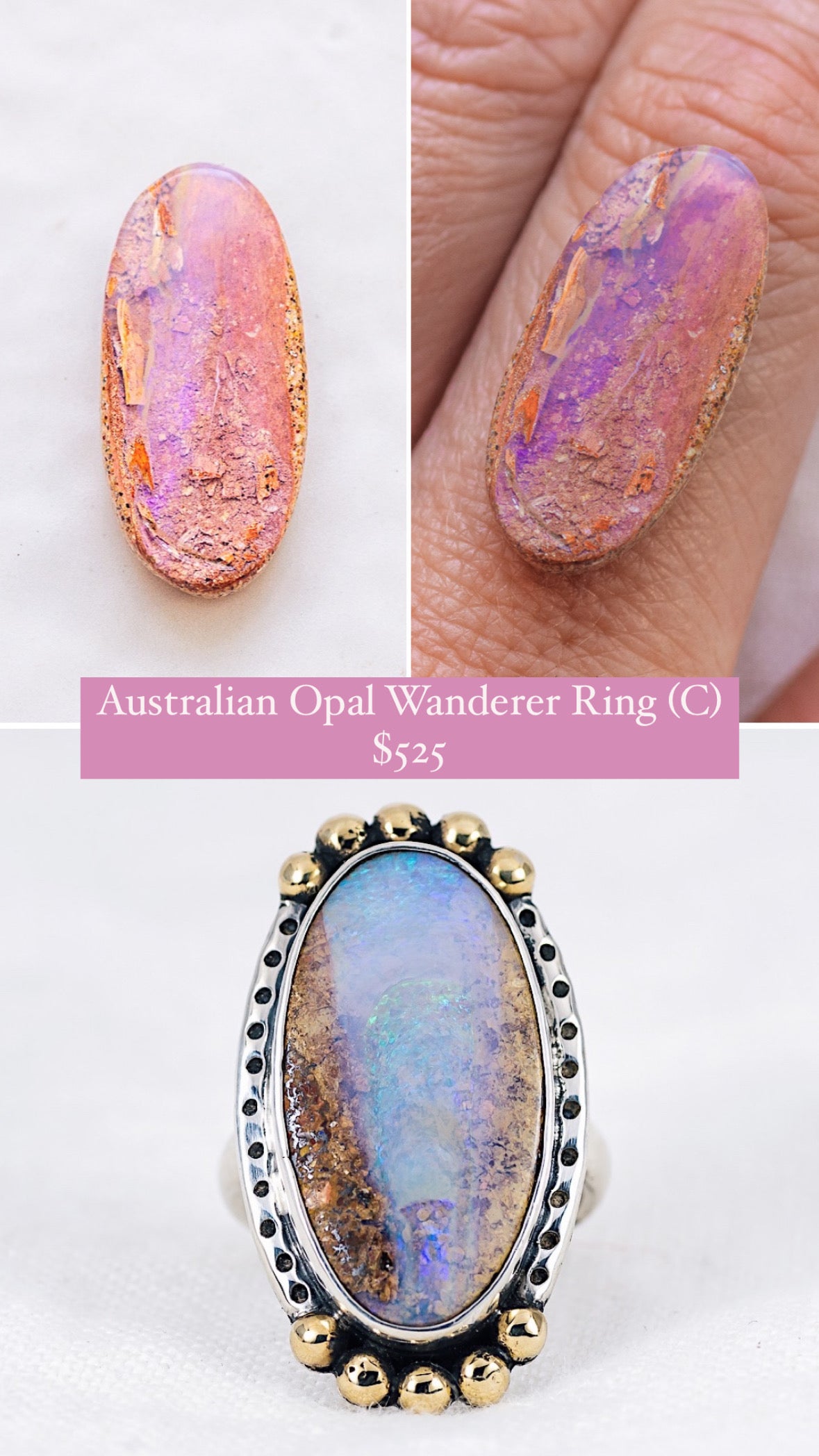 Australian Opal Wanderer Ring (C) ◇ Australian Opal ◇ Made in your sized