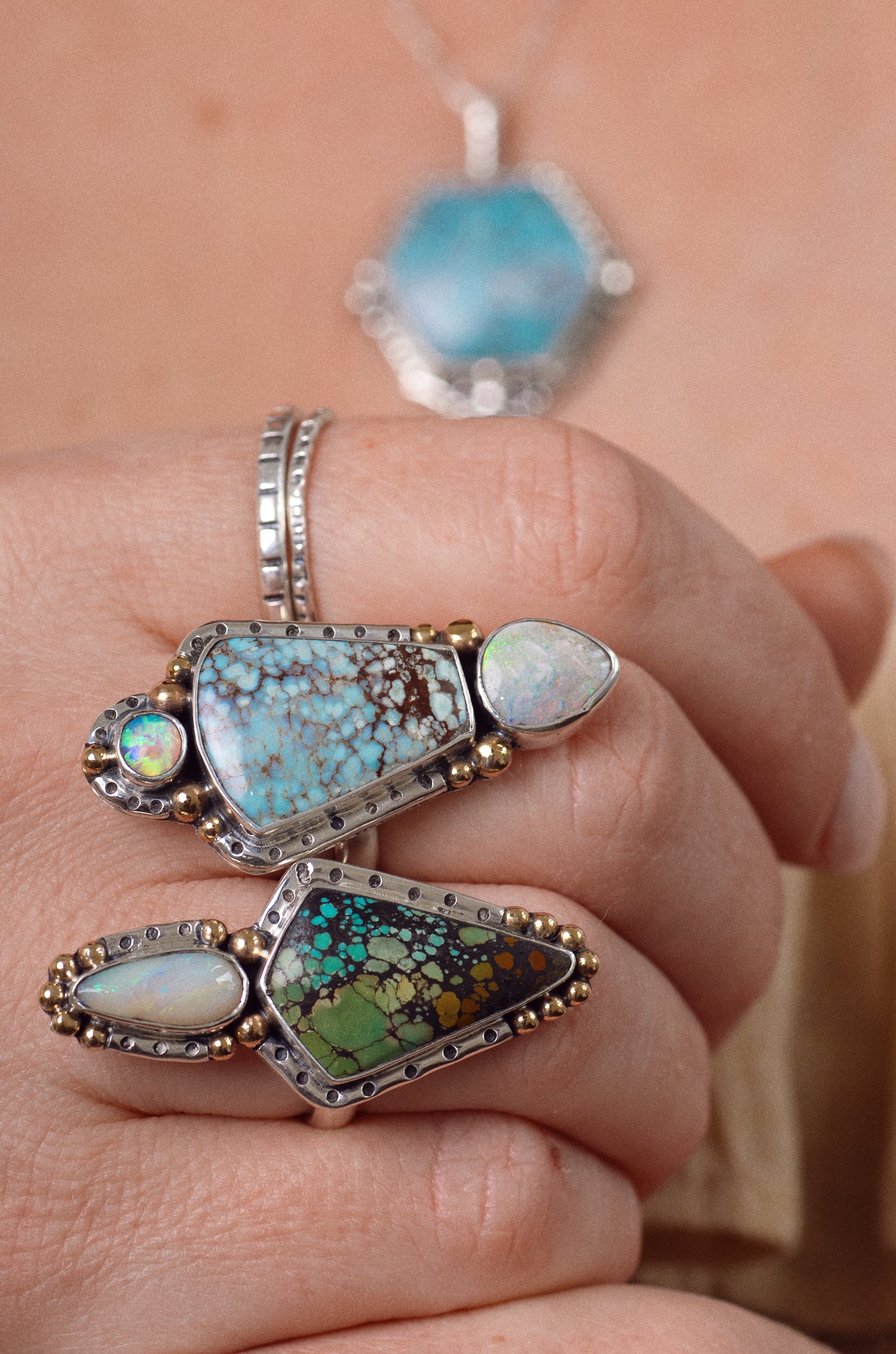Inner Vision Ring (B) ◇ Hubei Turquoise + Australian Opal ◇ Size 7.5