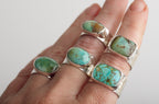 Variscite Hammered Wide Band Ring ◇ Australian Green Variscite ◇ Size 8.5