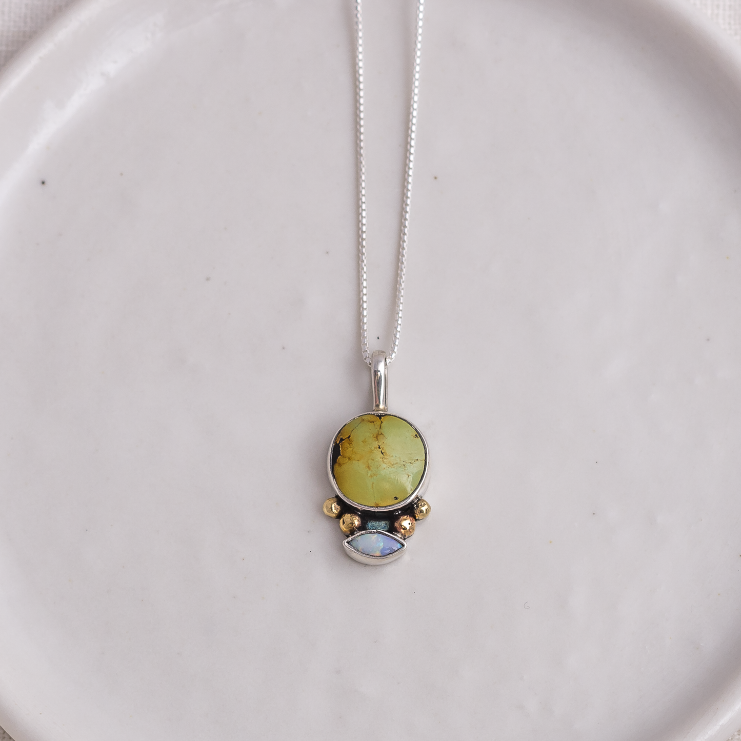 Mixed Metal Duo Charm ◇ Hubei Turquoise + Australian Opal