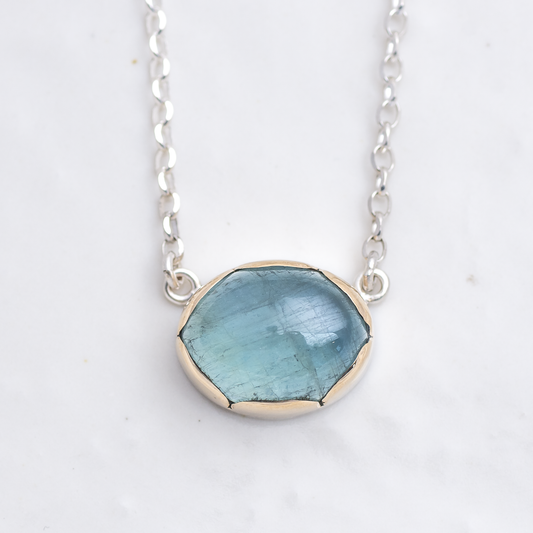 Blossom Necklace ◇ Aquamarine ◇ Silver + 14k Gold ◇ MADE TO ORDER