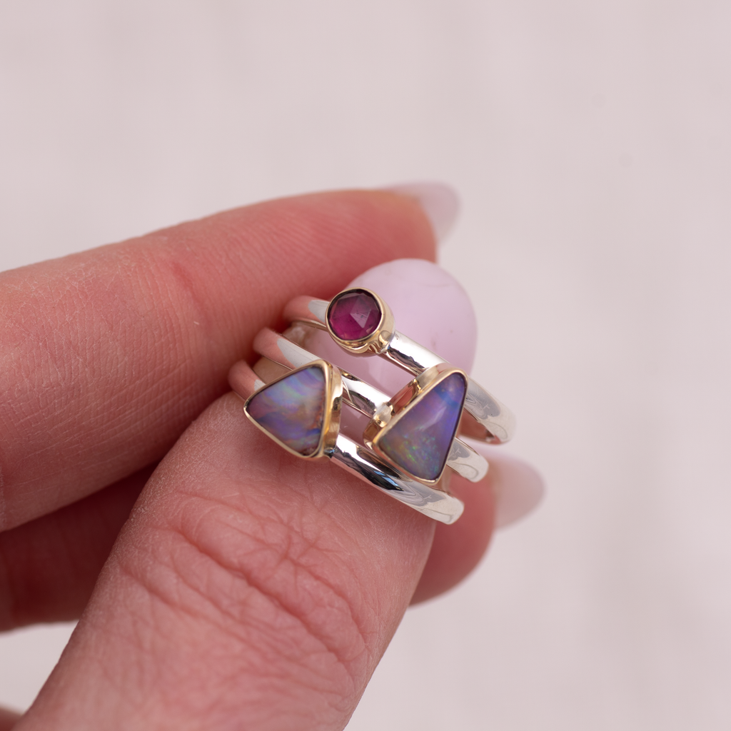 Rose Cut Pink Tourmaline Stacking Ring ◇ Pink Tourmaline ◇ Size 6