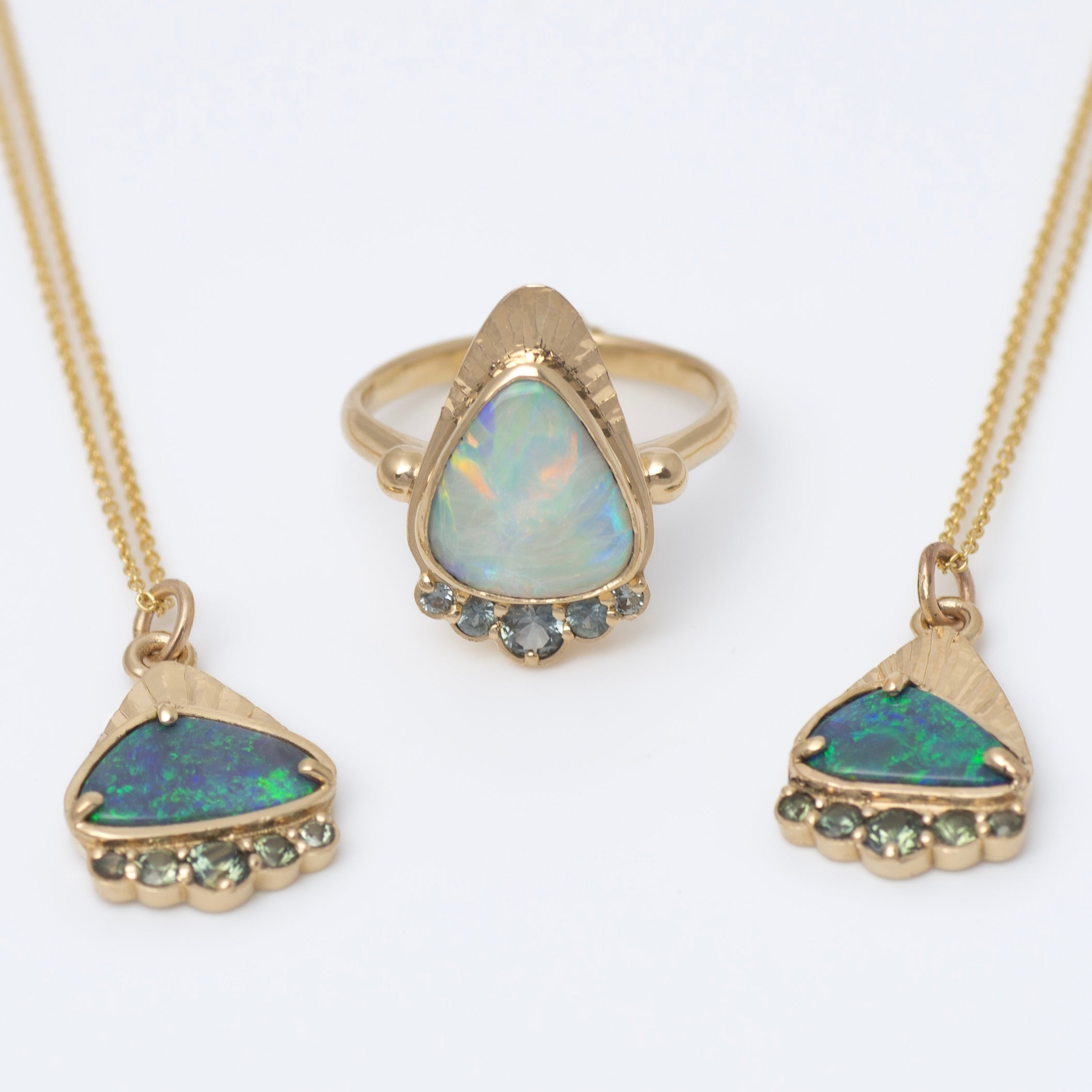 Australian Opal + Sapphire Radiant Mountain Ring