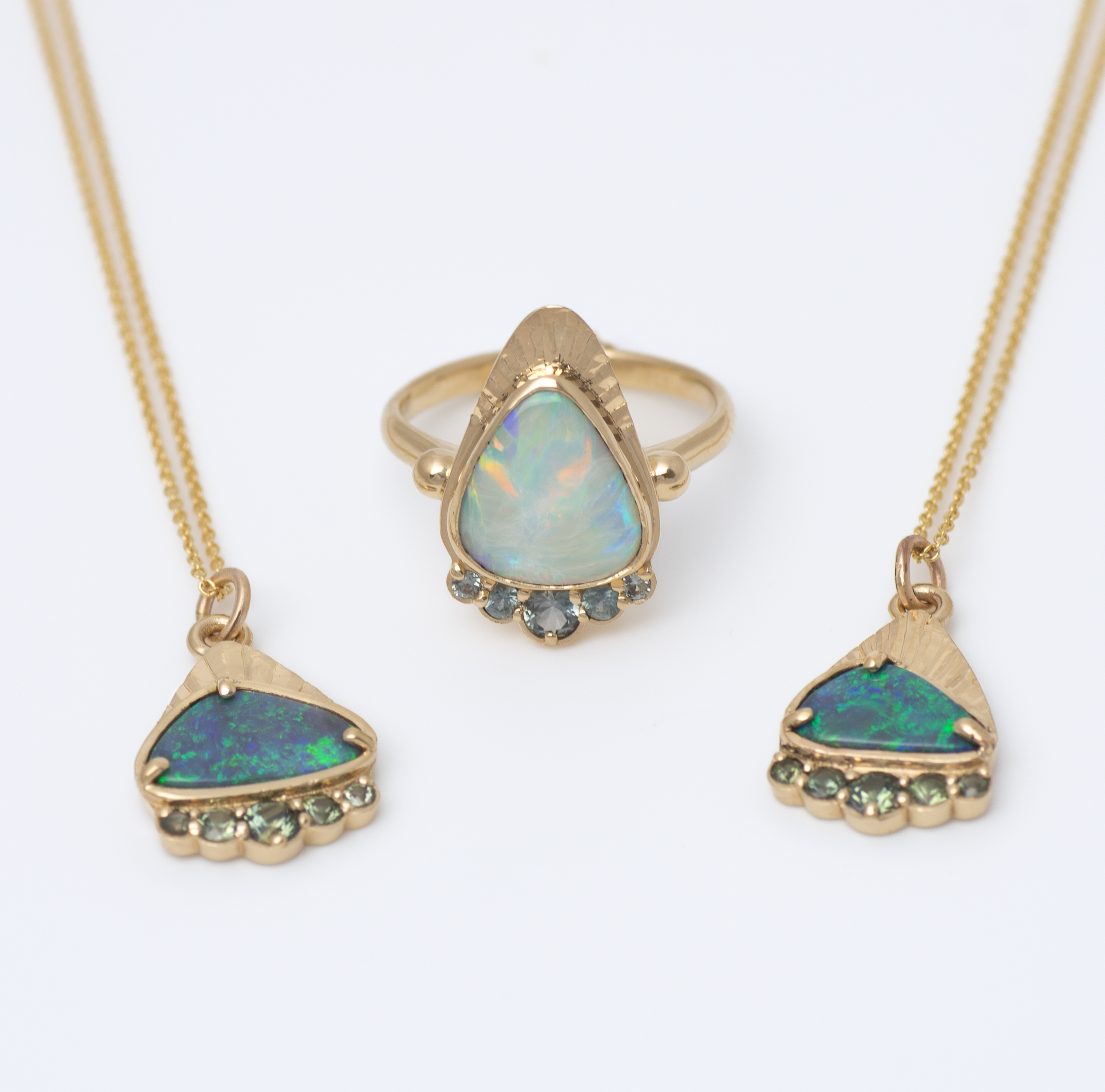 Australian Opal + Sapphire Radiant Mountain Necklace