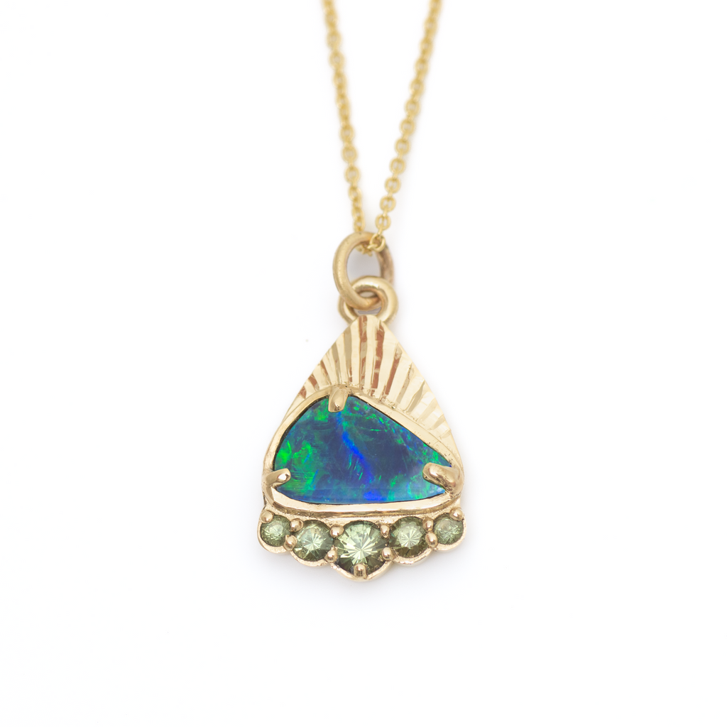 Australian Opal + Sapphire Radiant Mountain Necklace