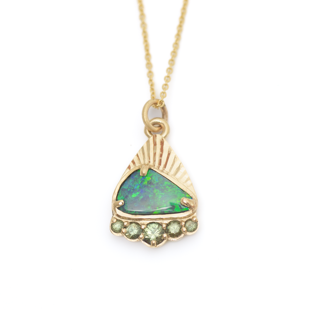 Australian Opal + Sapphire Radiant Mountain Necklace