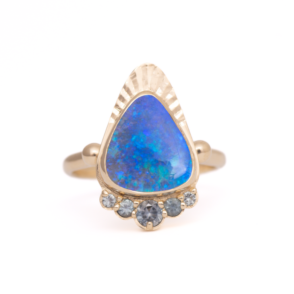 Australian Opal + Sapphire Radiant Mountain Ring