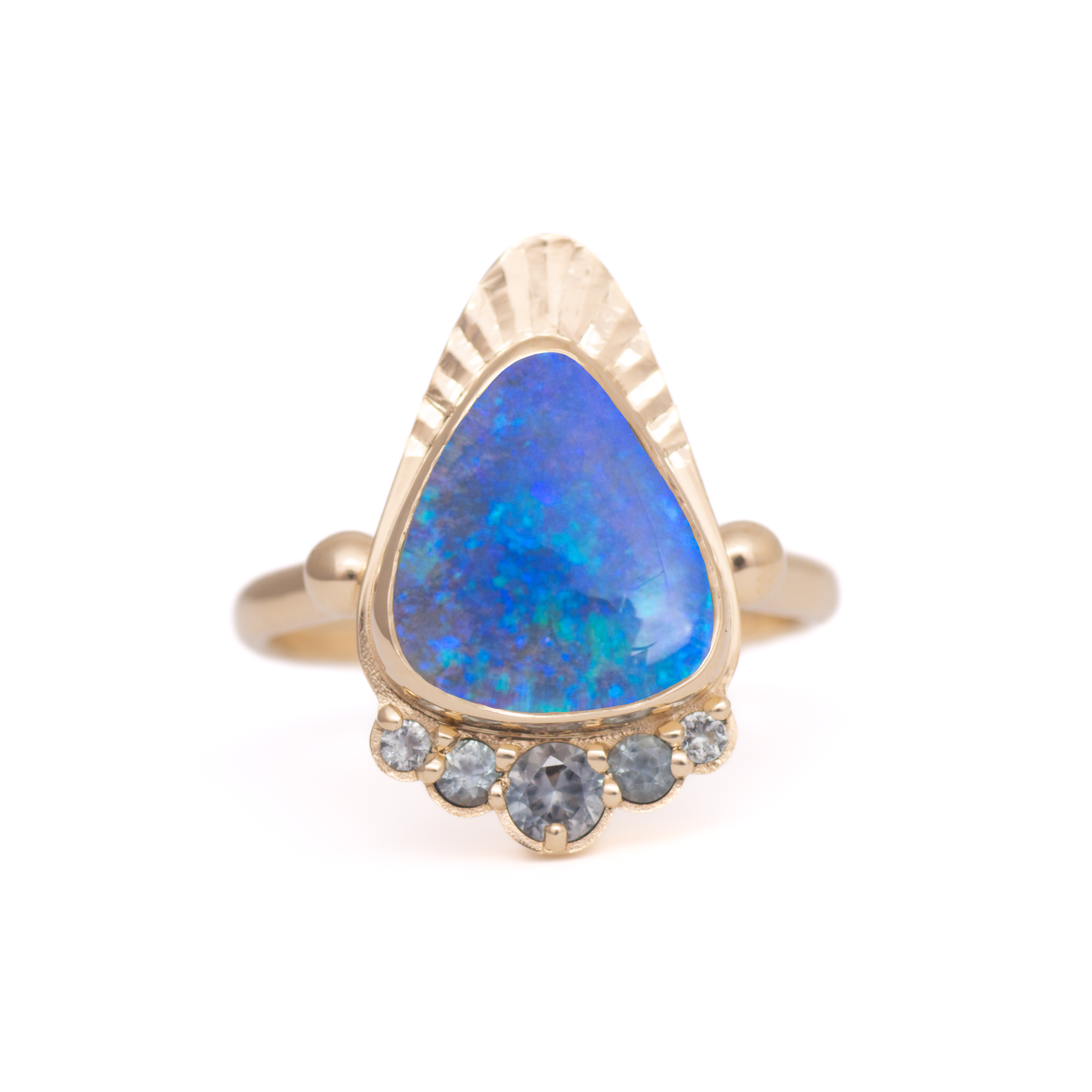 Australian Opal + Sapphire Radiant Mountain Ring