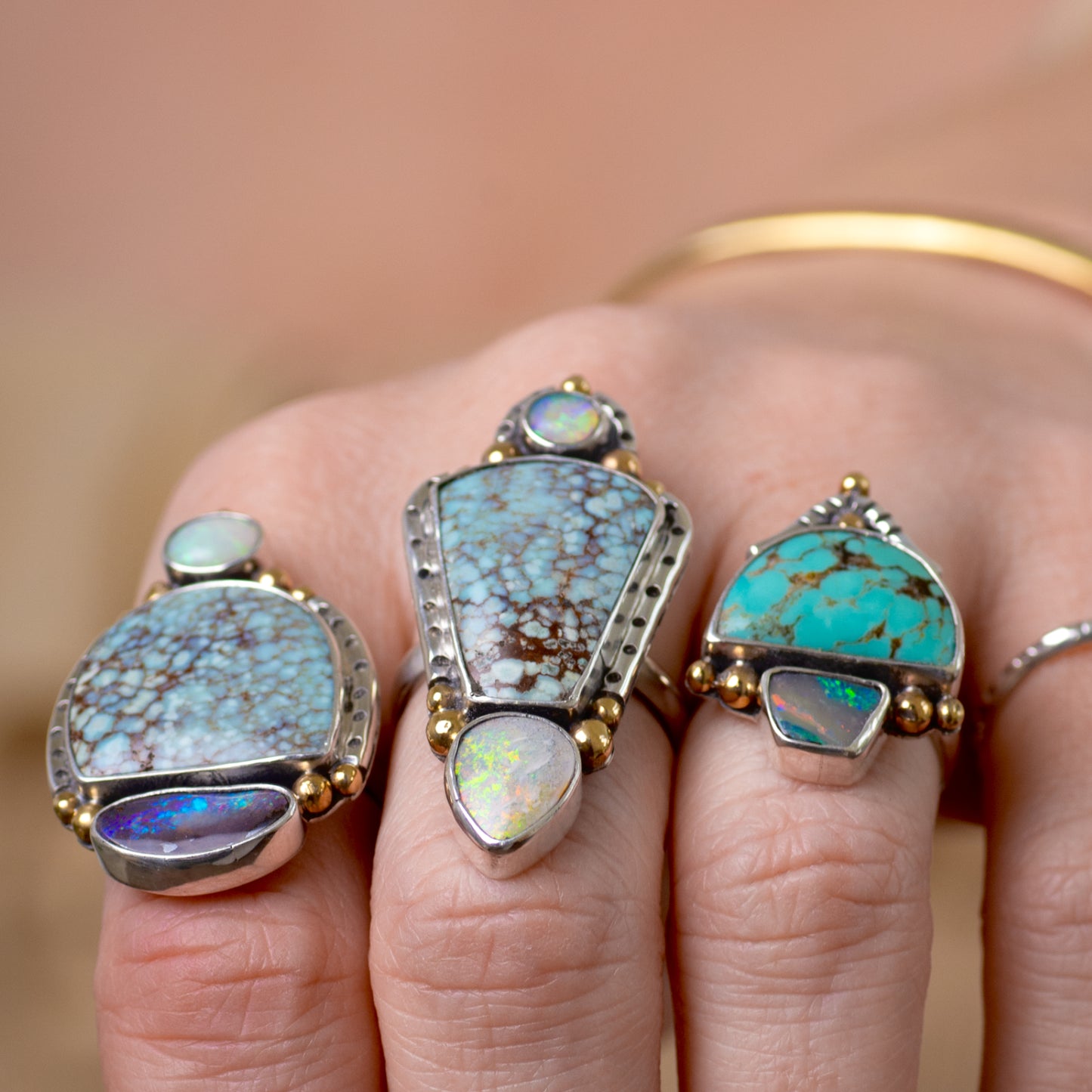 Valley Ring (B) ◇ Australian Opal + Kingman Turquoise ◇ Size 7