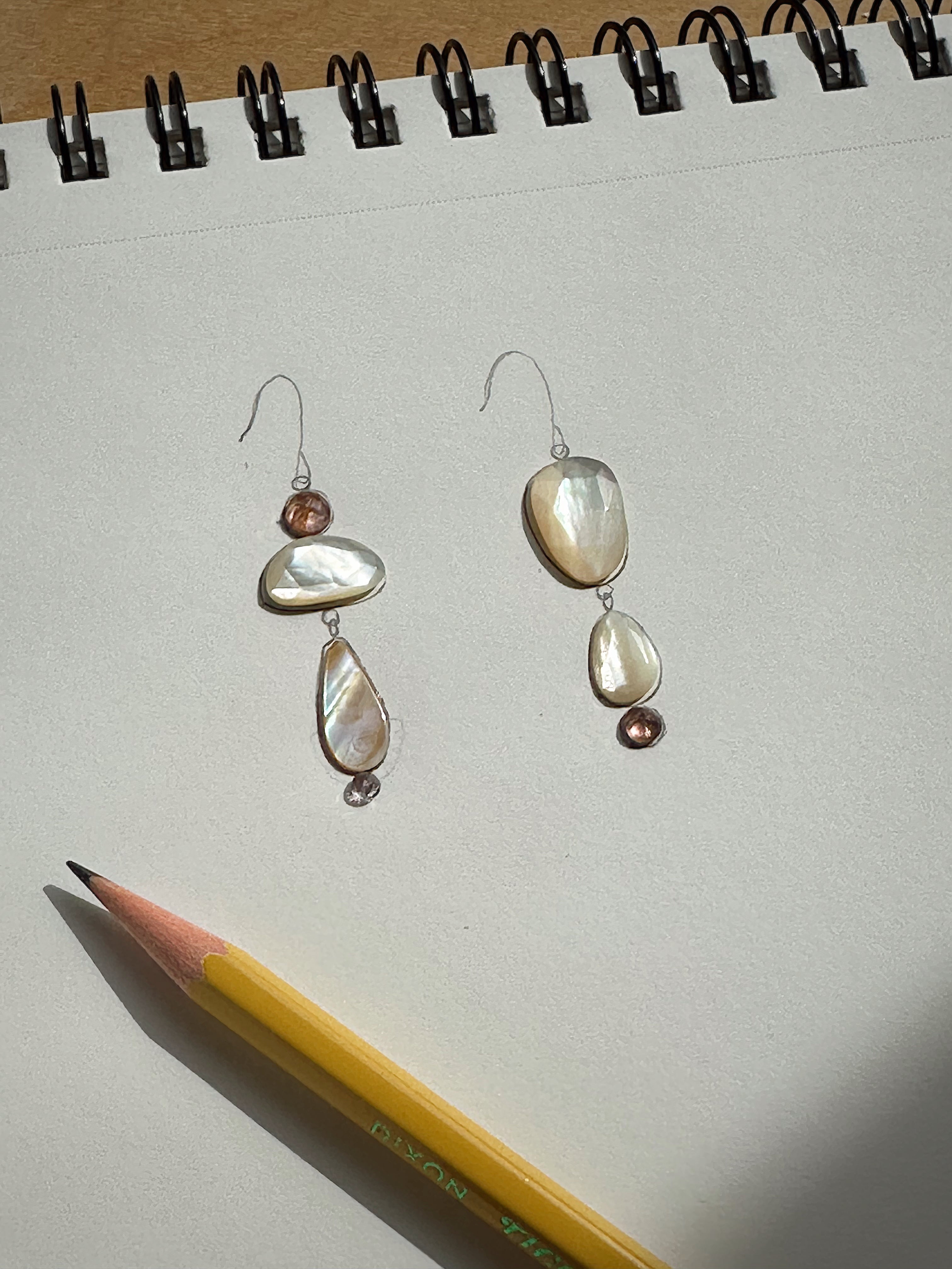 Mother of Pearl, Spinel, Abalone Earrings