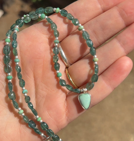 Turquoise + Green Kyanite Beaded Necklace
