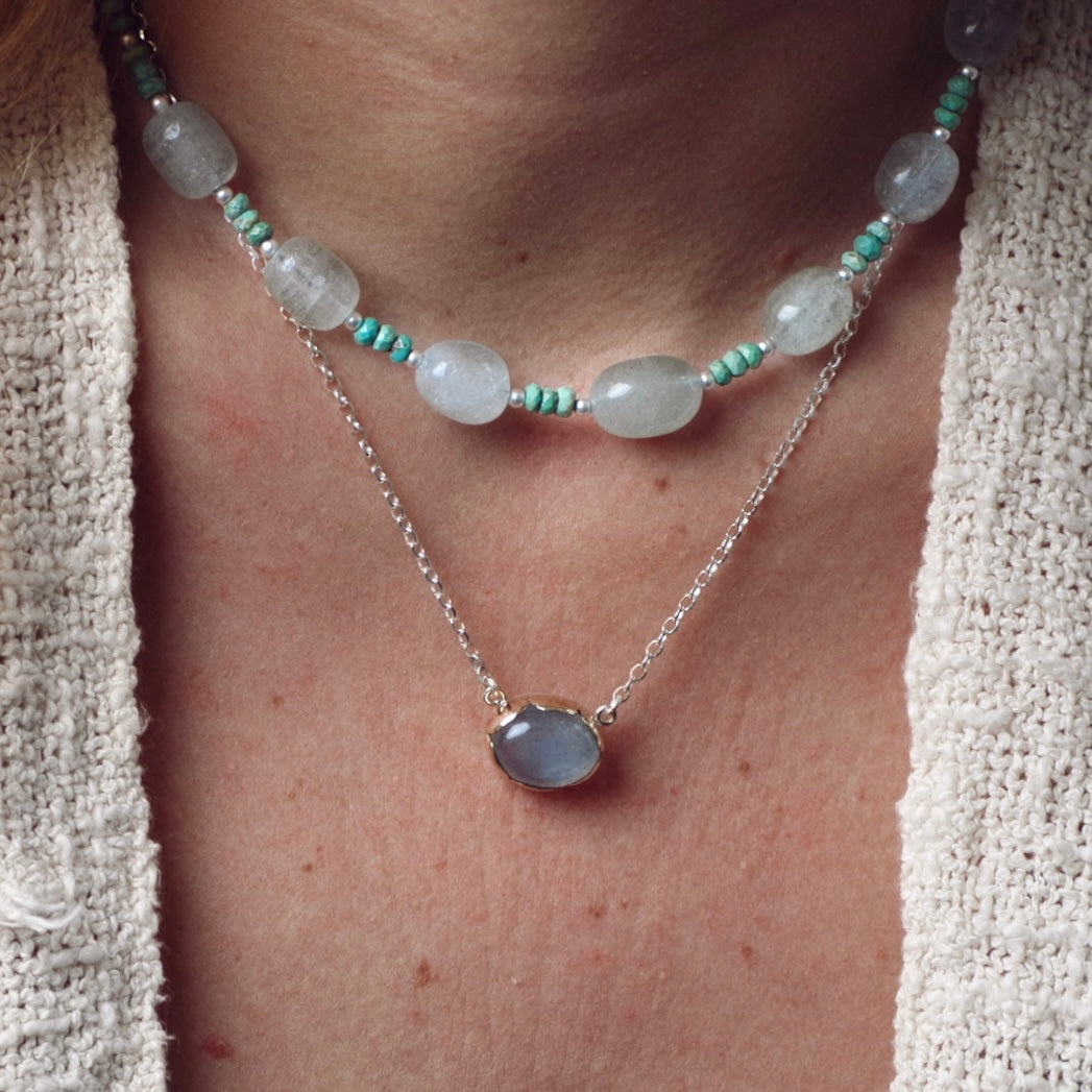 Blossom Necklace ◇ Aquamarine ◇ Silver + 14k Gold ◇ MADE TO ORDER