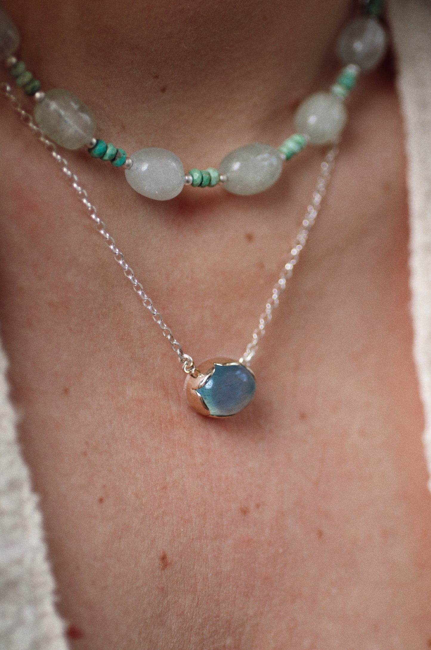 Blossom Necklace ◇ Aquamarine ◇ Silver + 14k Gold ◇ MADE TO ORDER