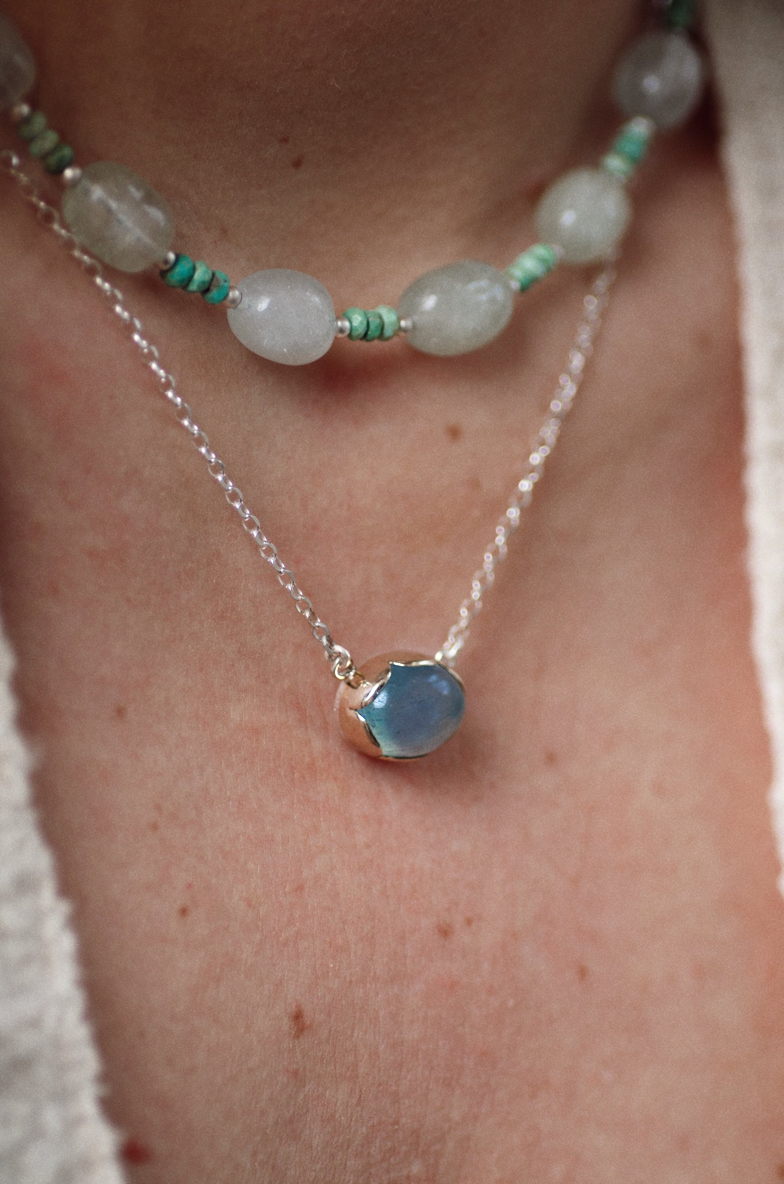 Blossom Necklace ◇ Aquamarine ◇ Silver + 14k Gold ◇ MADE TO ORDER
