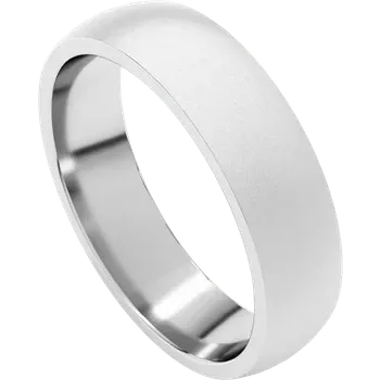 Men’s 5mm 14k white gold wedding band, Comfort fit, half round + sandblast finish