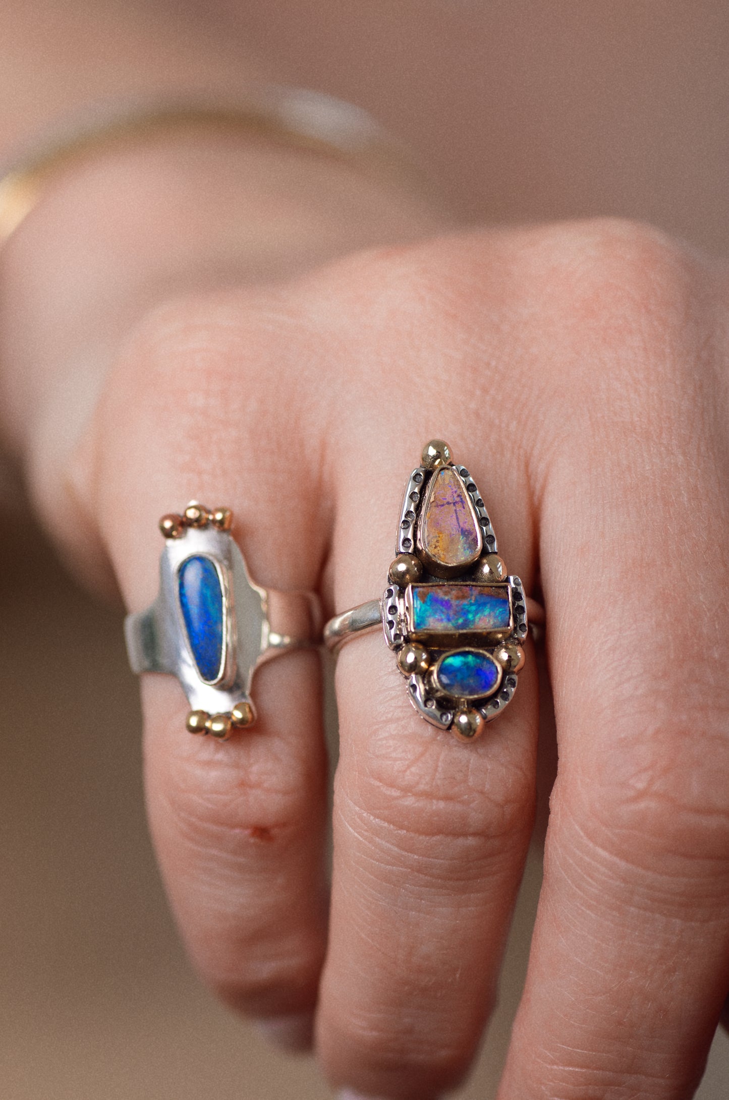 Realms Ring (D) ◇ Australian Opal ◇ Size 7 ◇ Silver + 14k Gold