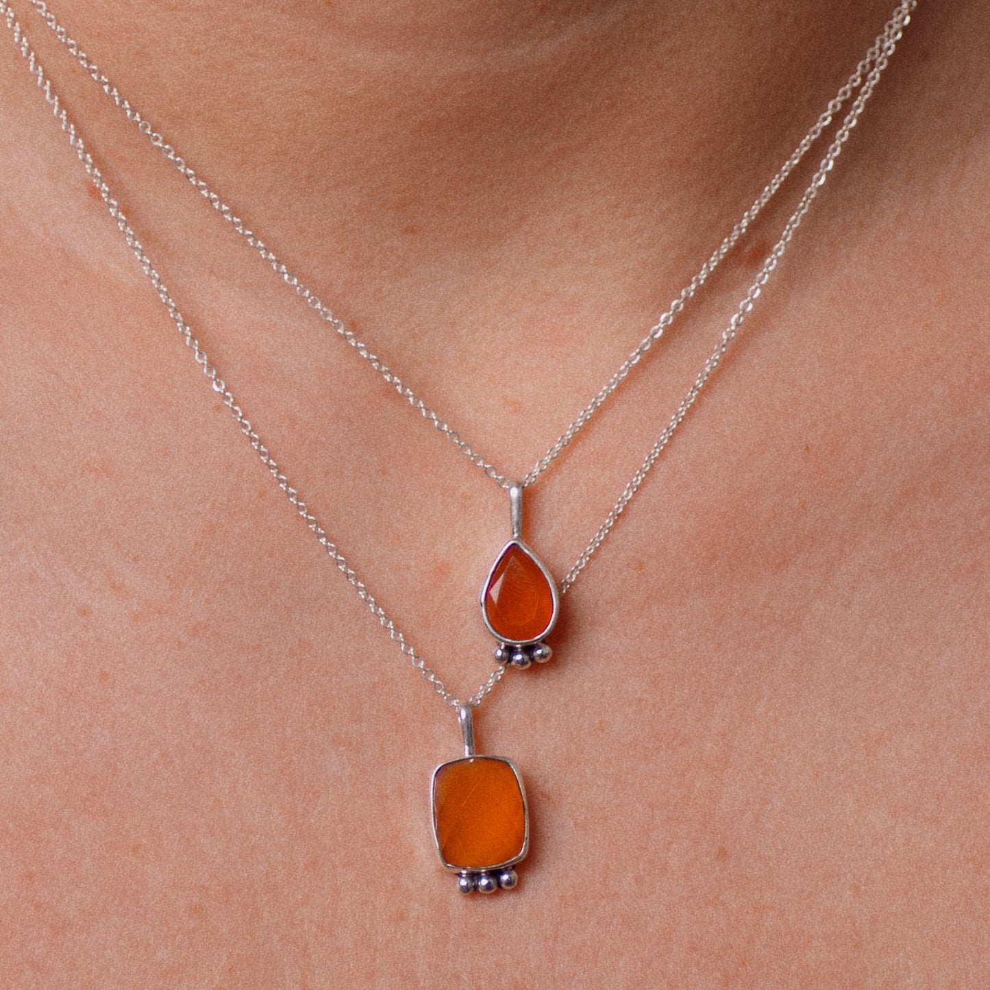 Stone Layering Necklace ◇ Faceted Carnelian