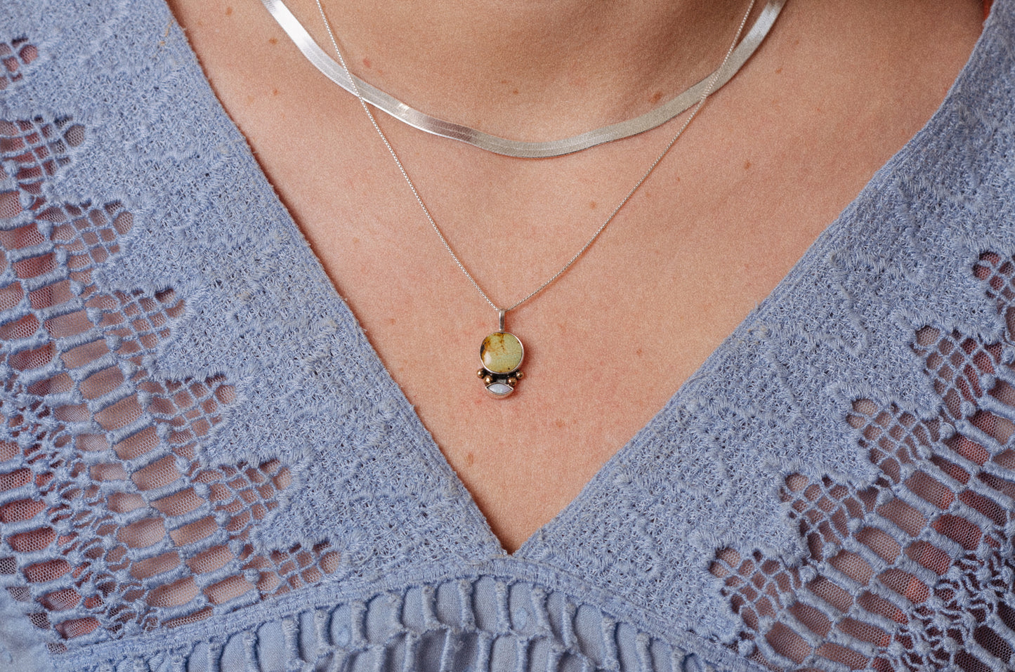 Mixed Metal Duo Charm ◇ Hubei Turquoise + Australian Opal