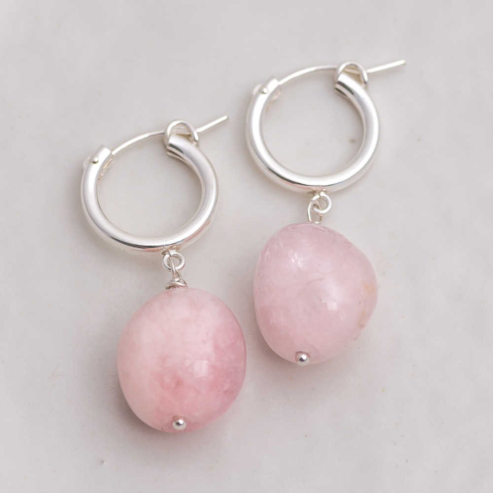 Morganite Sterling Silver Hoop Earrings
