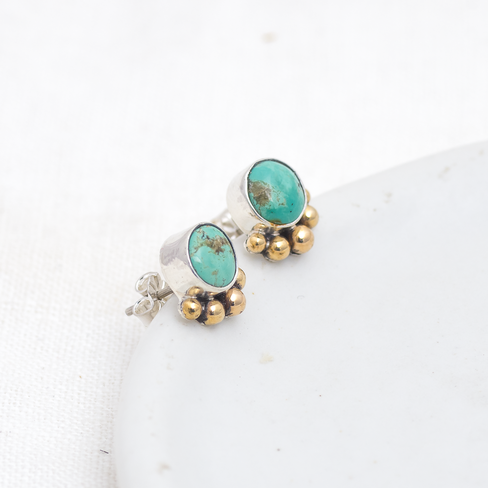 Turquoise Stud Earrings (B) ◇ Kingman Turquoise