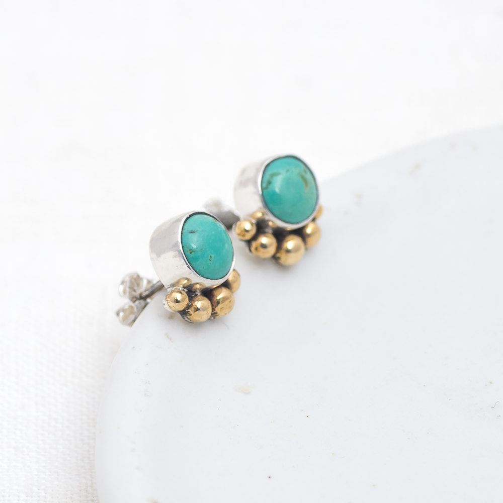 Turquoise Stud Earrings (C) ◇ Kingman Turquoise